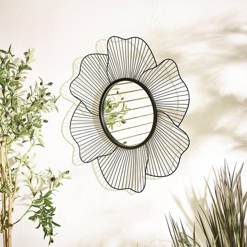 FurnitureboxUK Flora Medium Round Flower Frame 80cm Garden Mirror in Black