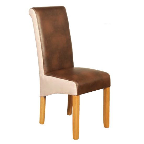 Charlene Leather Dining Chair In Tan And Beige