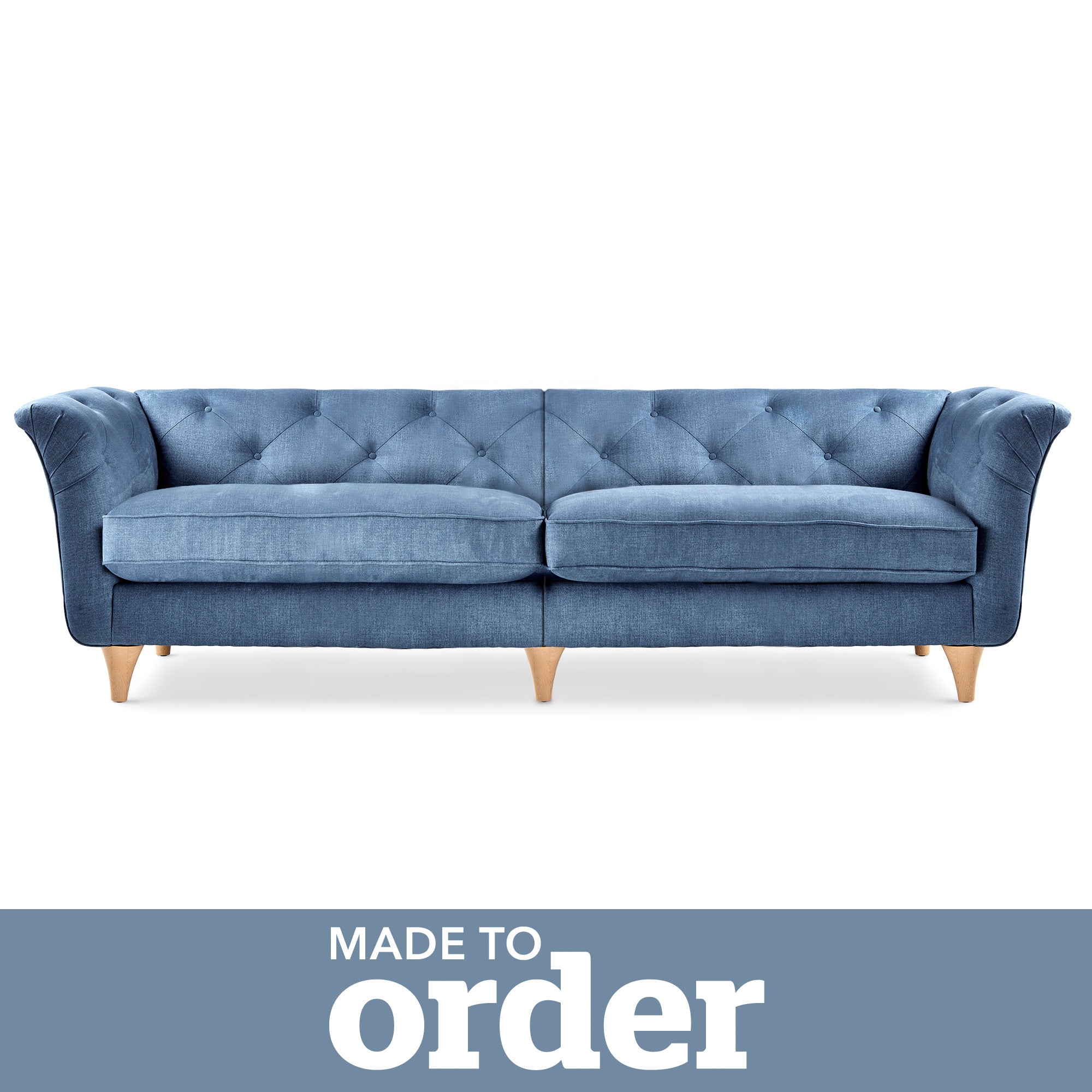 Jaipur 4 Seater Sofa Brushed Plain Fabric Blue