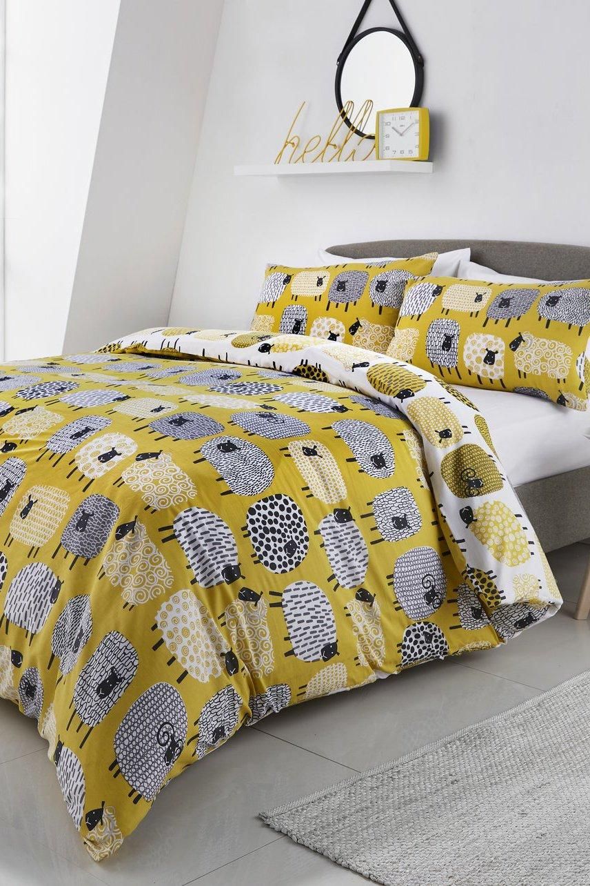 Fusion 'Dotty Sheep' Fun Reversible Duvet Cover Set in Mustard