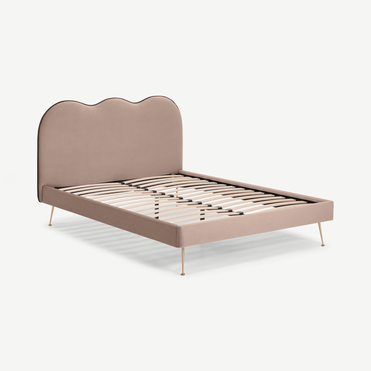 Fenella King Size Bed, Pearl Pink Velvet & Brass