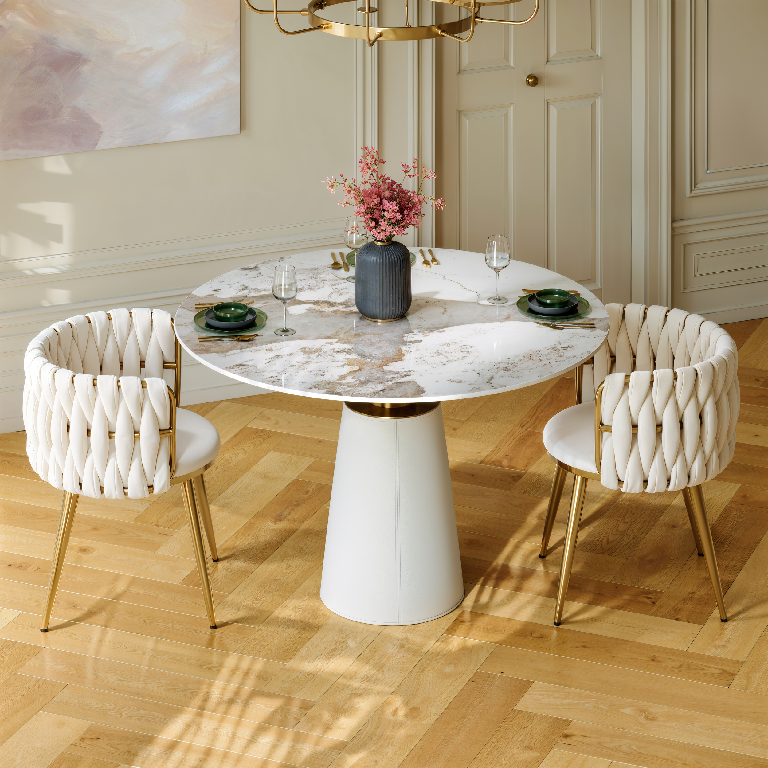 Dining Set 39" Sintered Stone Dining Table with 2 Chairs