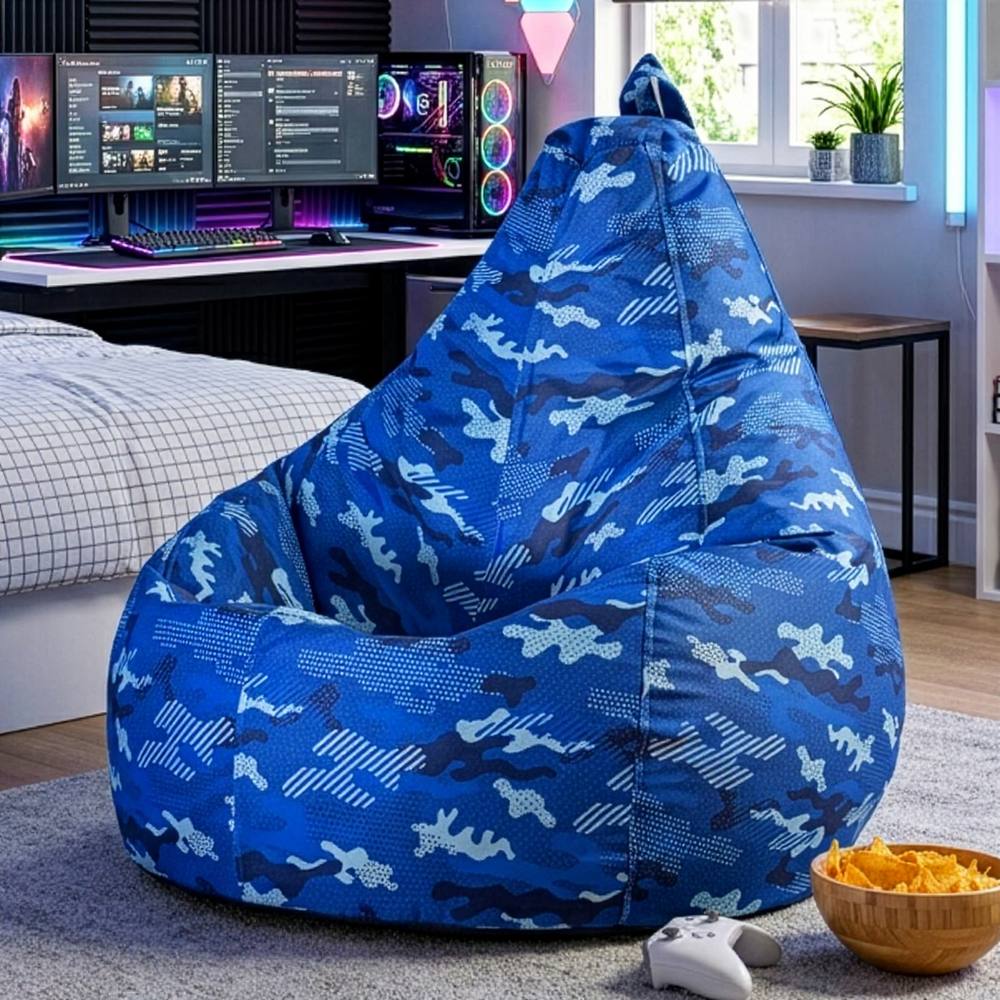 icon Gaming Recliner Bean Bag, Camo Print in Blue
