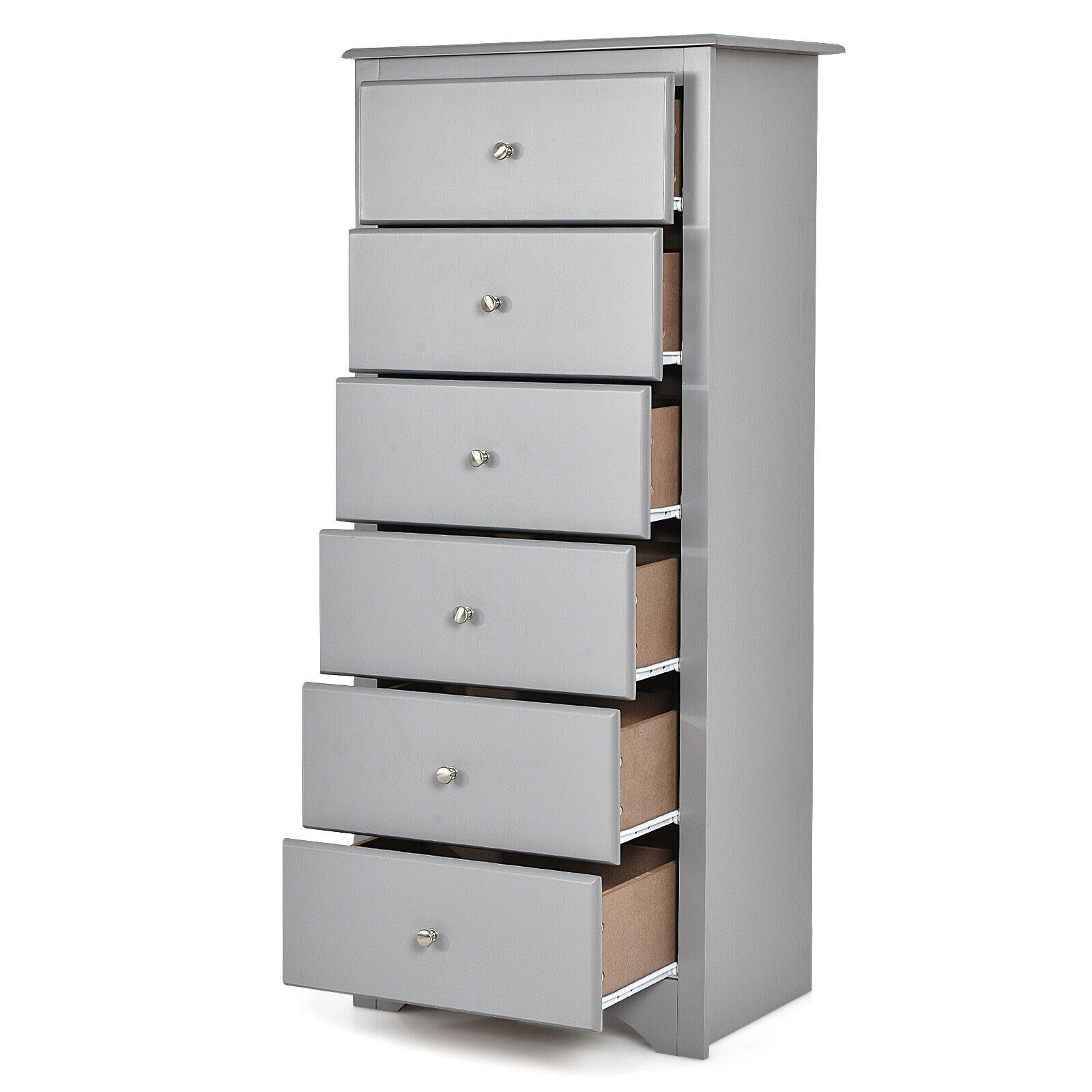 Costway Chest of Drawers Free Standing 6 Drawers Wooden Storage Cabinet W/ Metal Handles in Grey