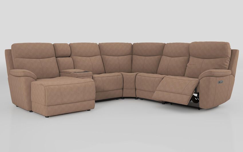 Beige Fabric Eldwick 3 Corner 3 Right Hand Facing Power Left Hand Facing Console & Chaise Sofa with Head Tilt