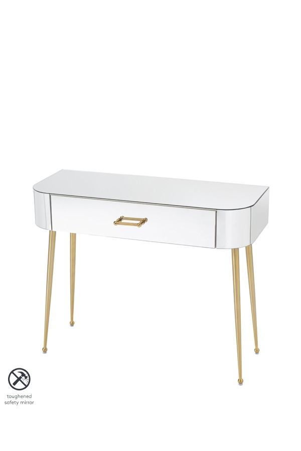 Mason Mirrored Console Table – Brushed Gold Legs