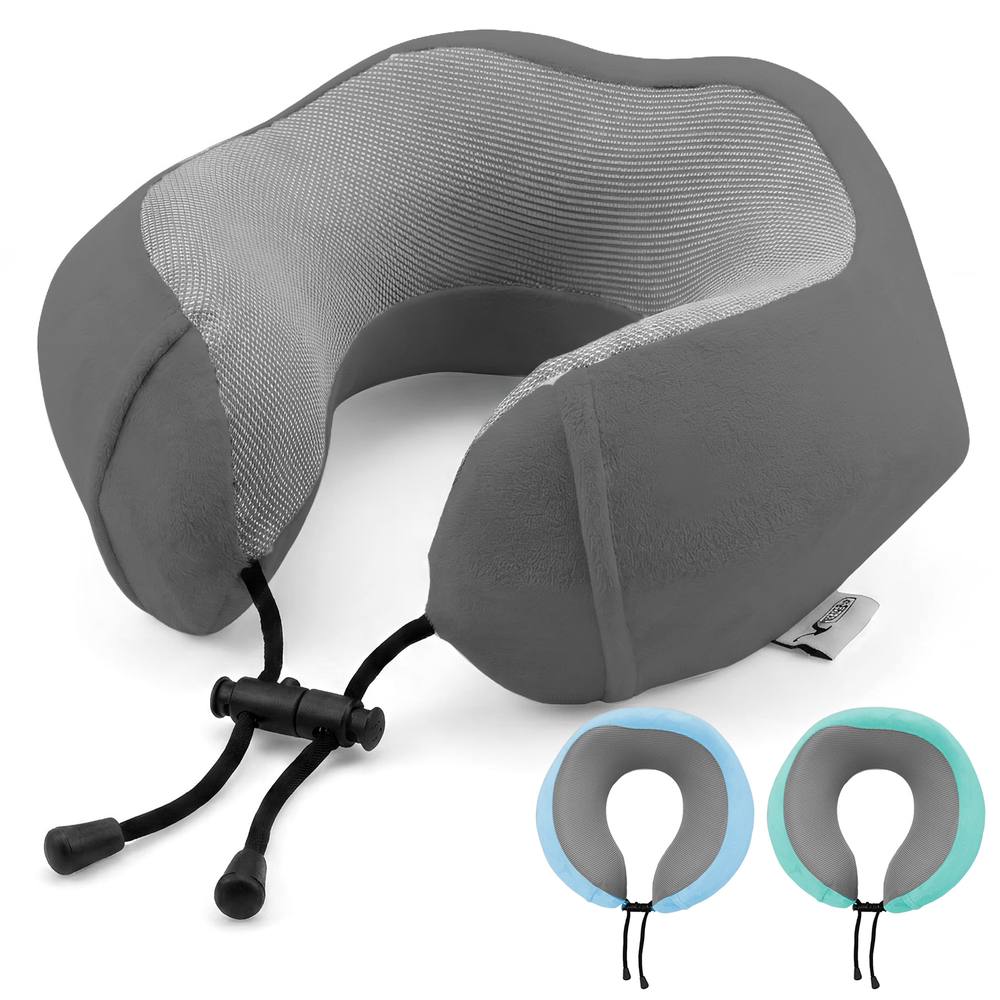 Lugg Travel Memory Foam Neck Pillow with Buckle - Ergonomic Neck Support in Grey