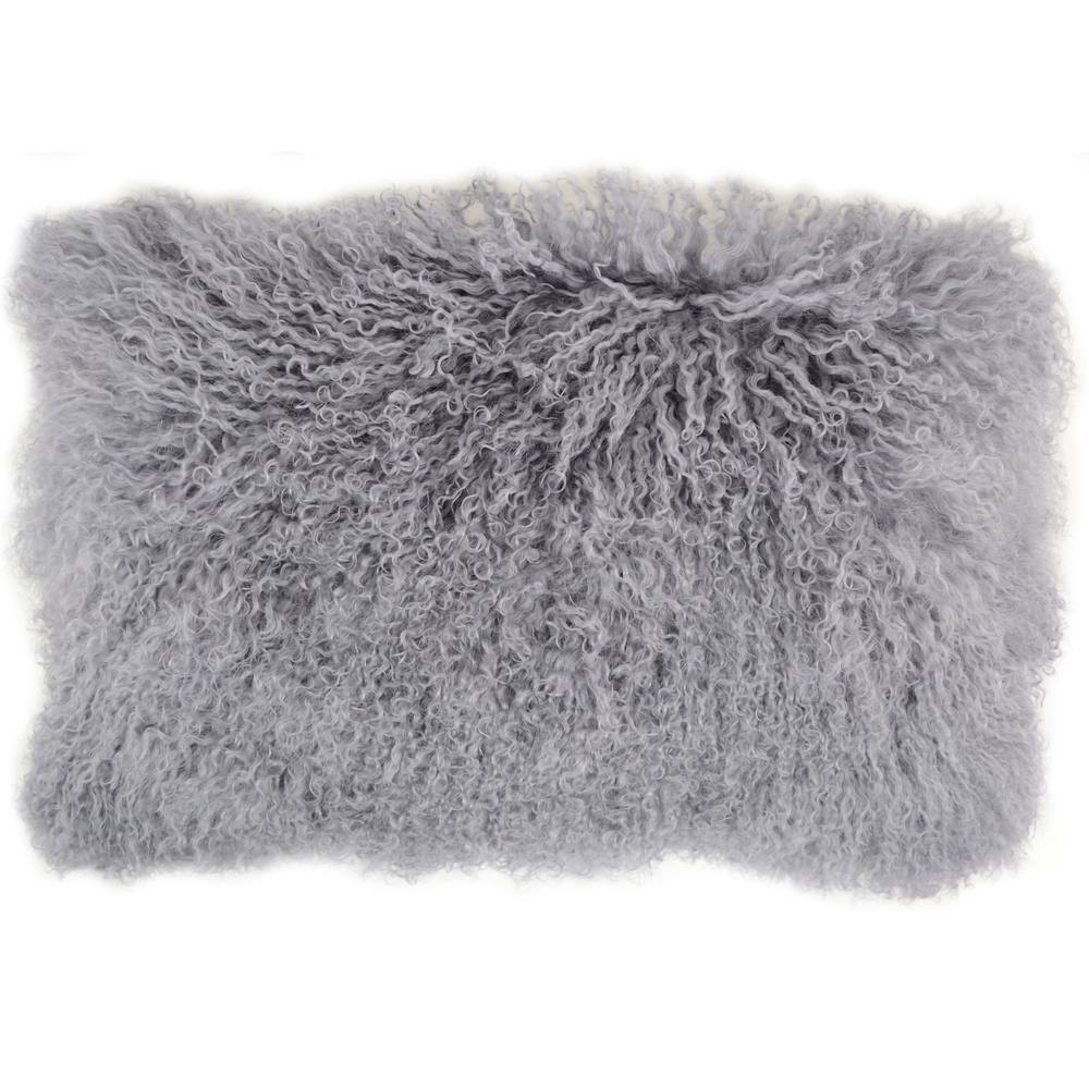 SNUGRUGS Mongolian Long Curly Wool Sheepskin Cushion with Inner - 30cm x 50cm in Grey