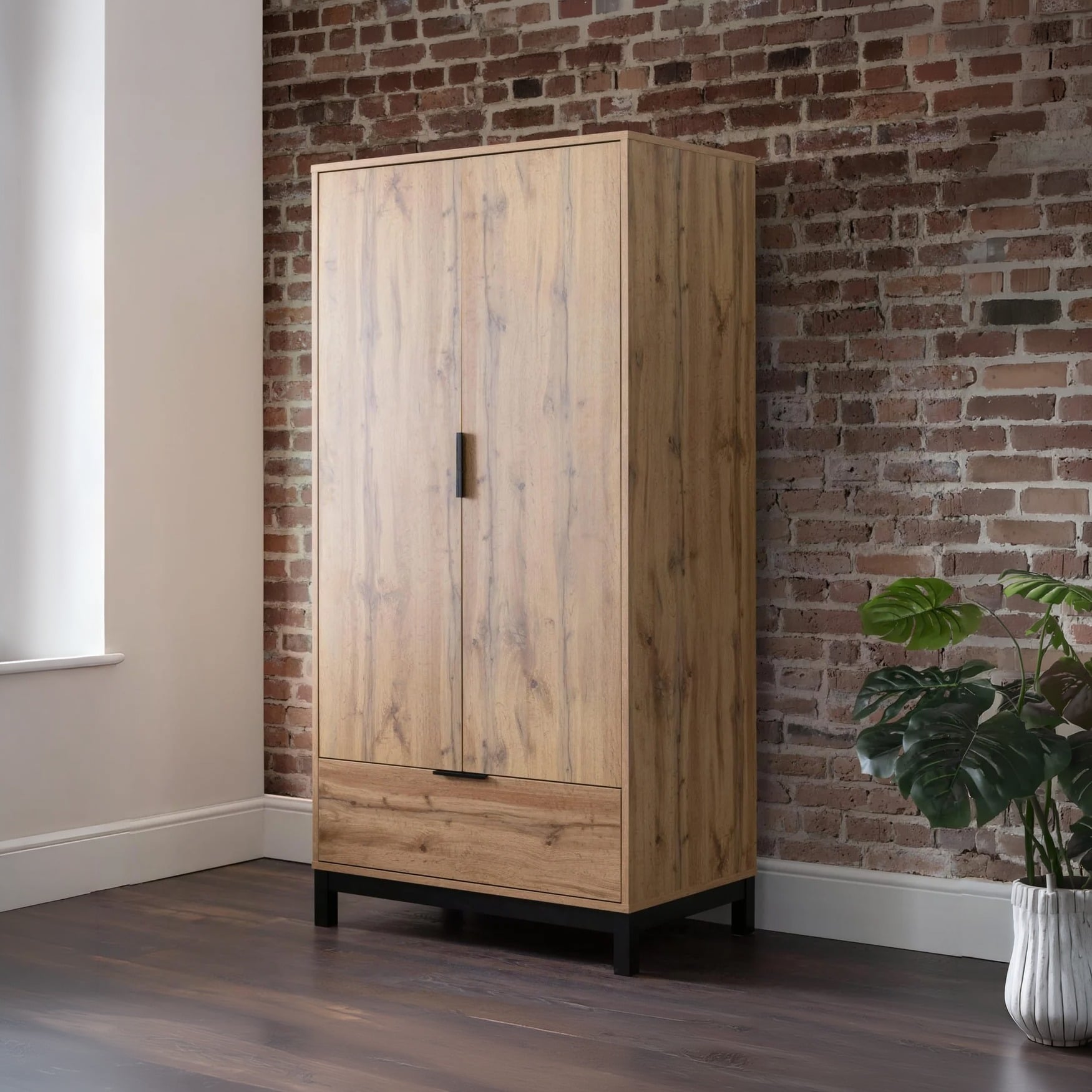 Bali - 1 Drawer Combination Wardrobe - Oak - Wooden - Happy Beds