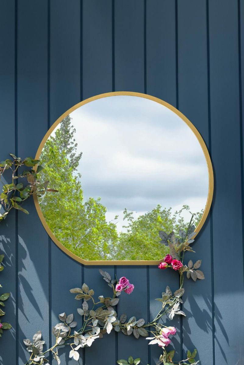 MirrorOutlet Gold Framed Flat Bottom Circular Garden Wall Mirror (84CM X 80CM)