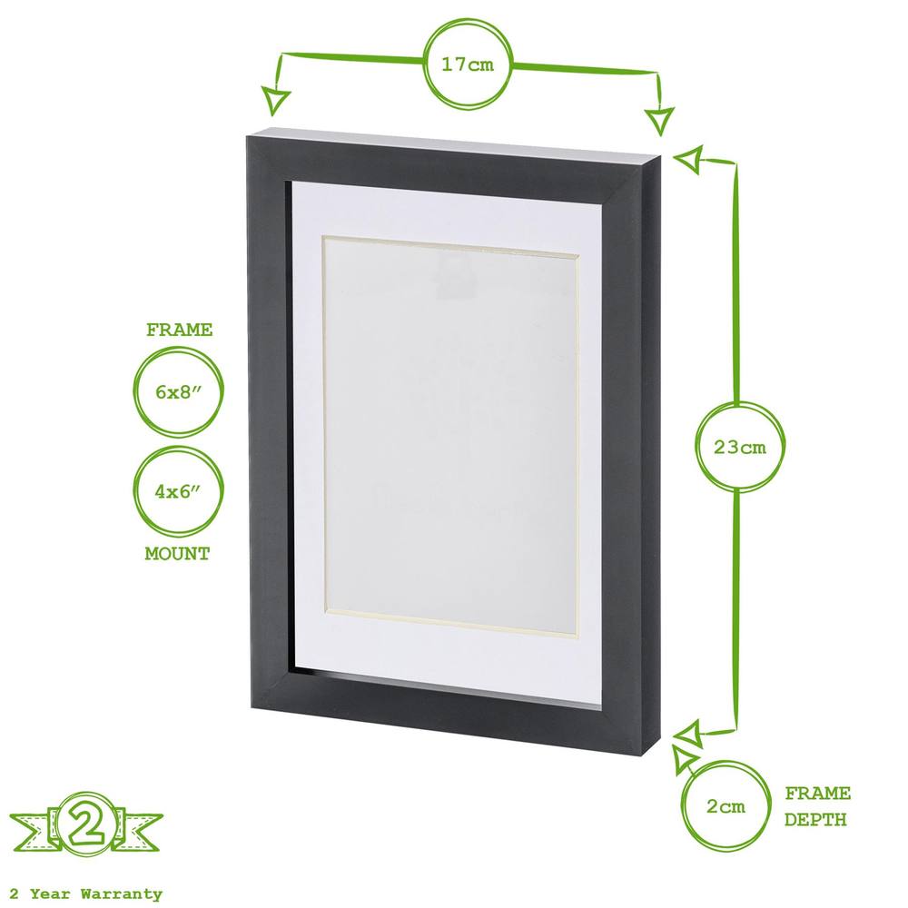 Nicola Spring Photo Frame with 4" x 6" Mount - A5 (6" x 8") - White Mount in Black 3
