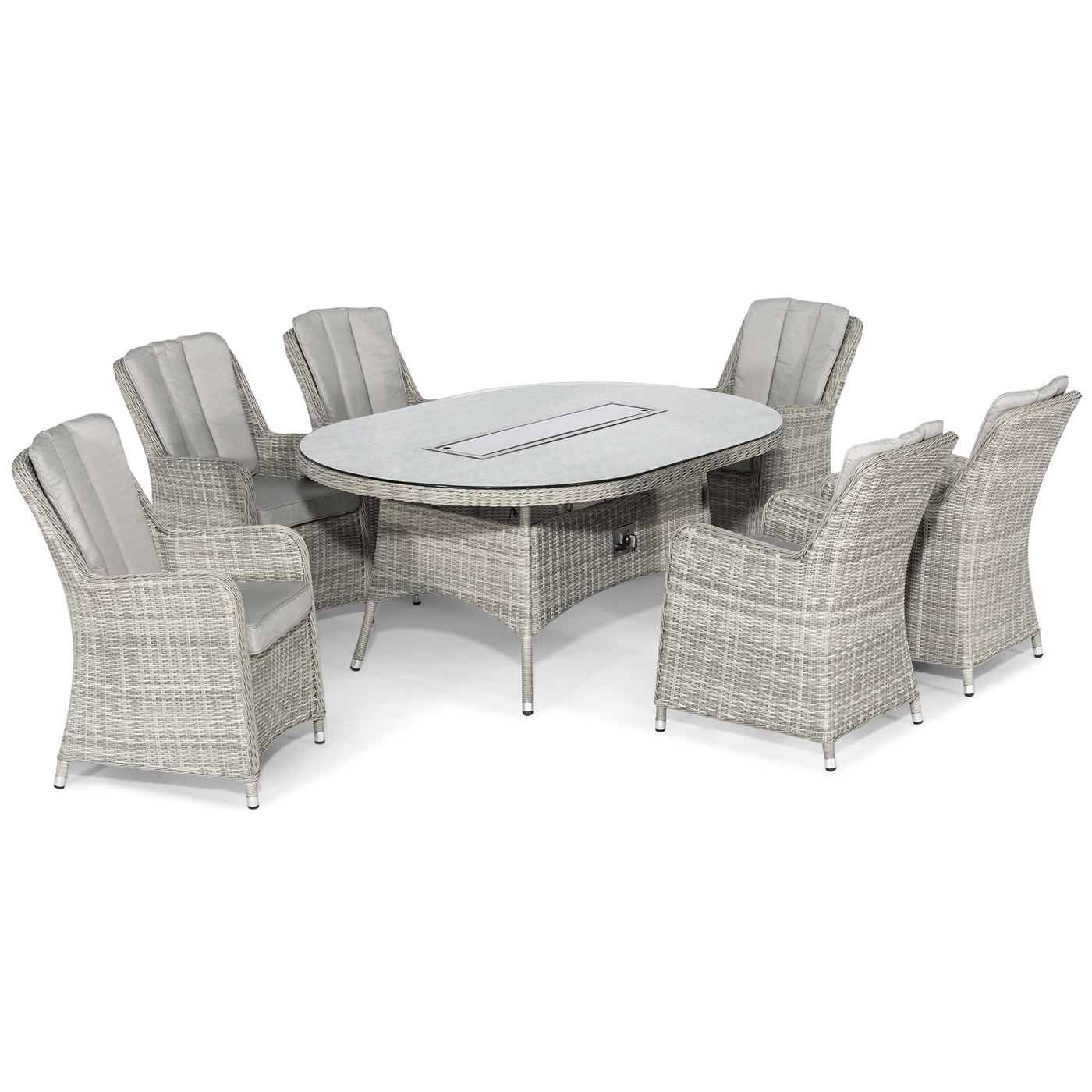Hathaway 6 Seat Oval Garden Dining Set in Light Grey Weave and Grey Fabric