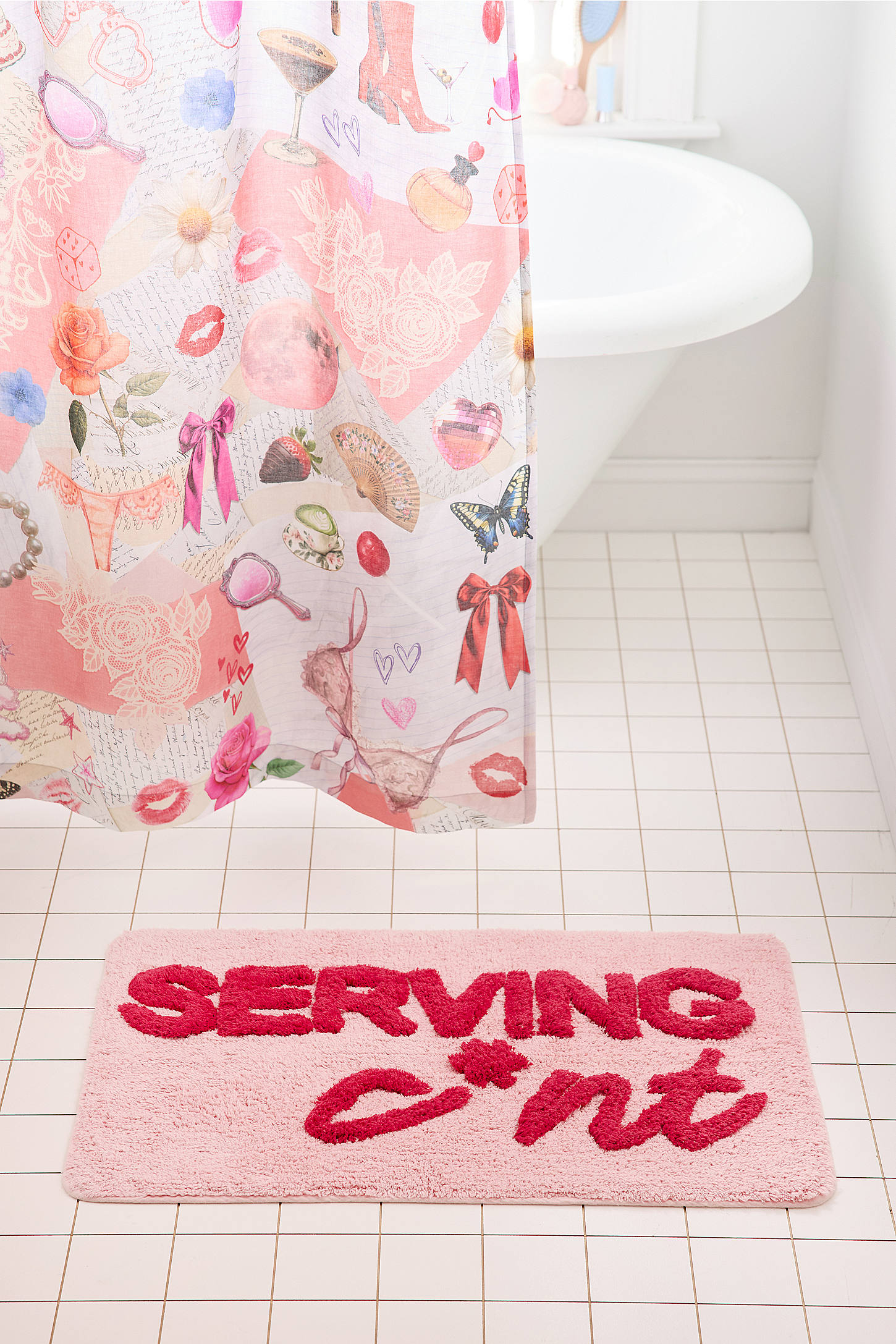 Pink & Red Serving C*nt Bath Mat - Pink