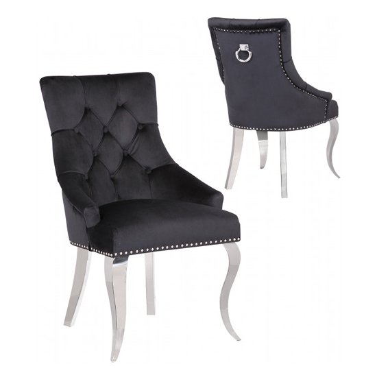 Angelo Black Velvet Dining Chairs In Pair