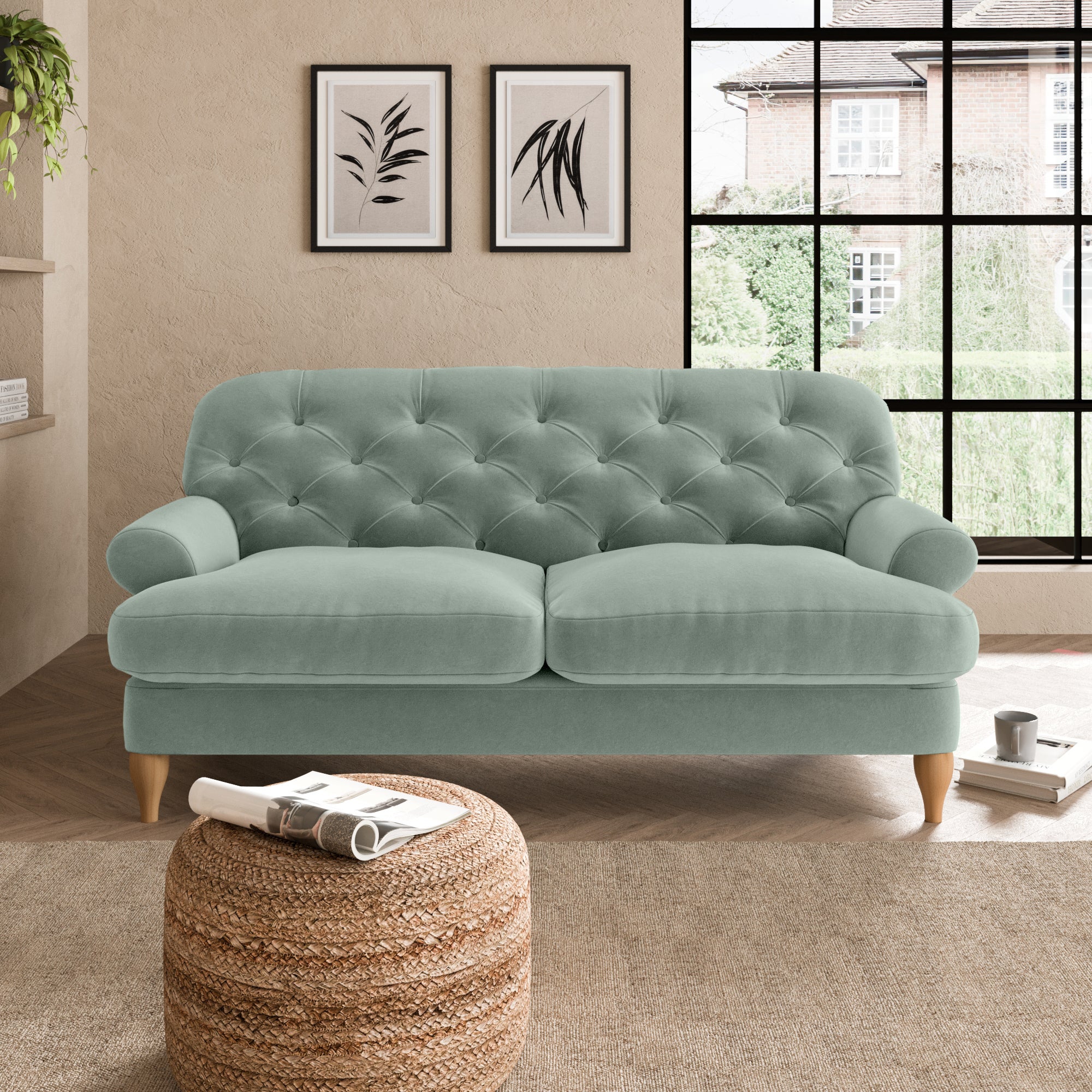 Canterbury Luxury Velvet 2 Seater Sofa Green