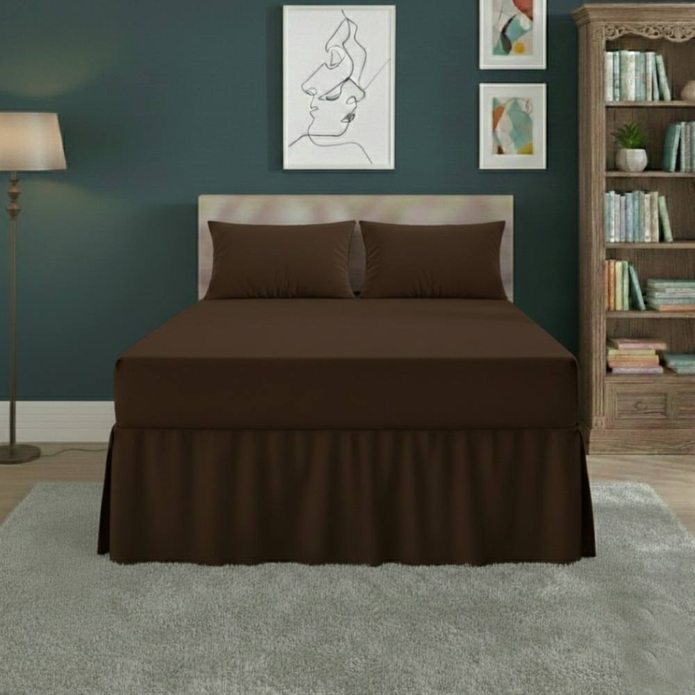 Snug City Fitted Valance Bed Sheet Polycotton Mattress Cover & Frill Easy Care in Brown