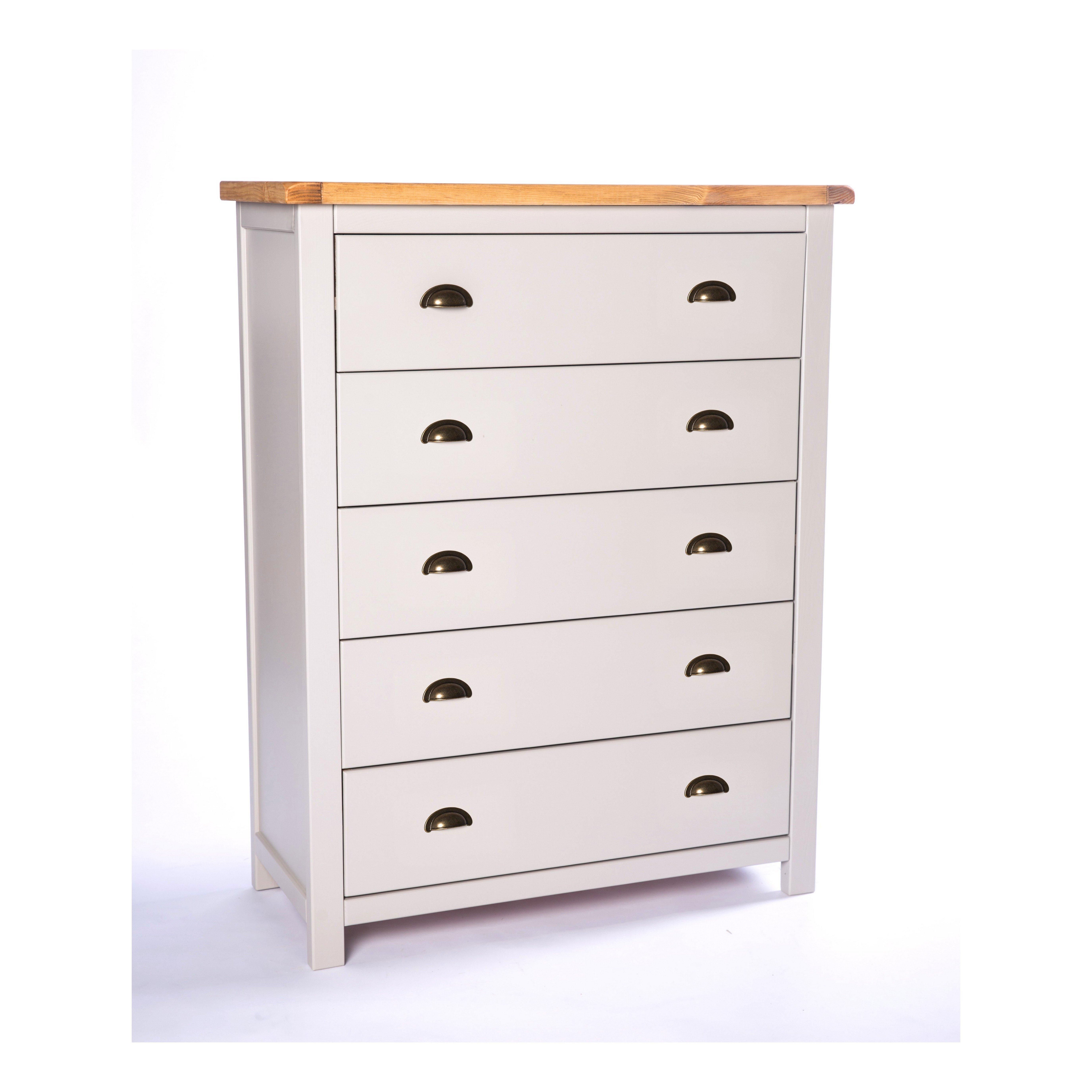 Cabinet Bits Argenta 5 Drawer Chest of Drawers Brass Cup Handle in Light Grey