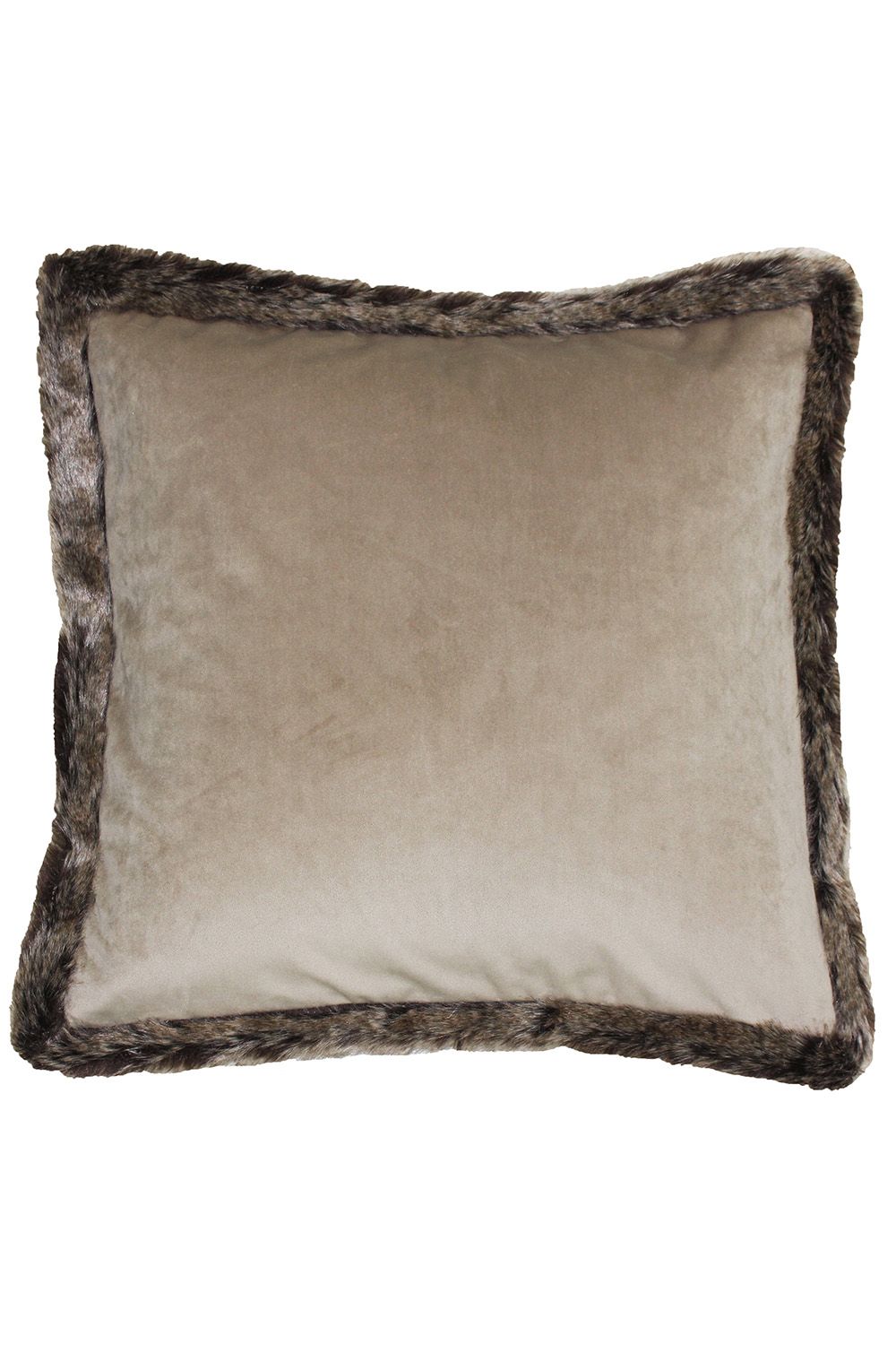 Paoletti Kiruna Faux Fur Trimmed Soft Velvet Cushion in Taupe
