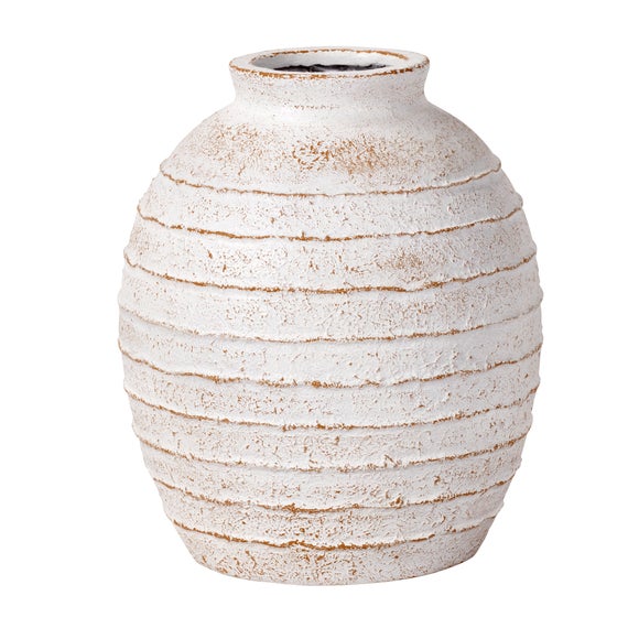 Ribbed White Wash Fibrestone Decorative Vase 4