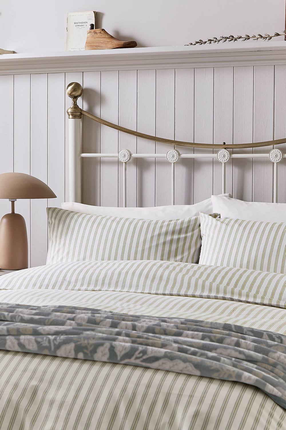 Helena Springfield 'Ticking Stripe' Cotton Duvet Cover Set in Cream 2