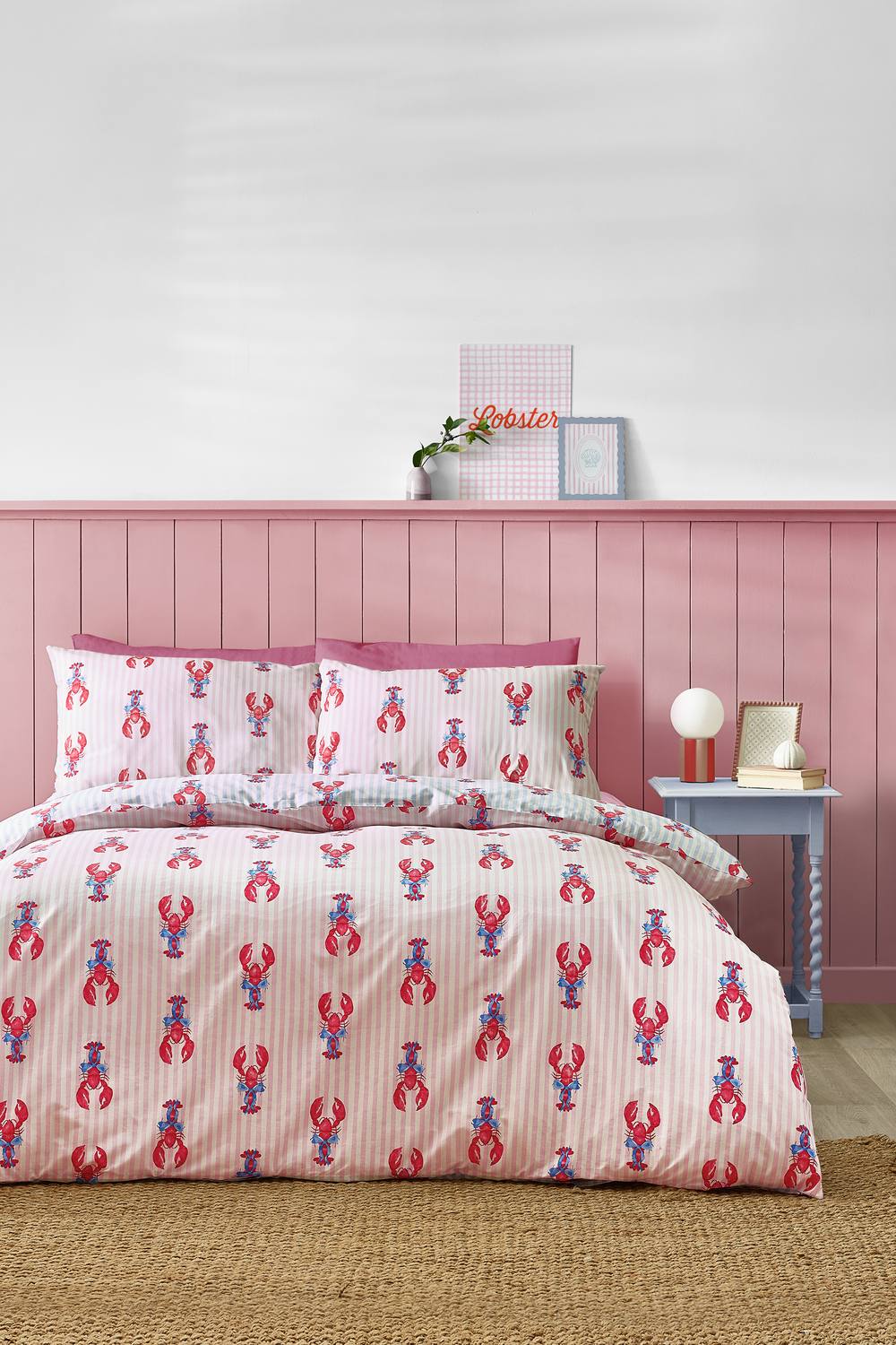 Sassy B 'Lobster Stripe' Reversible Duvet Cover Set in Pink