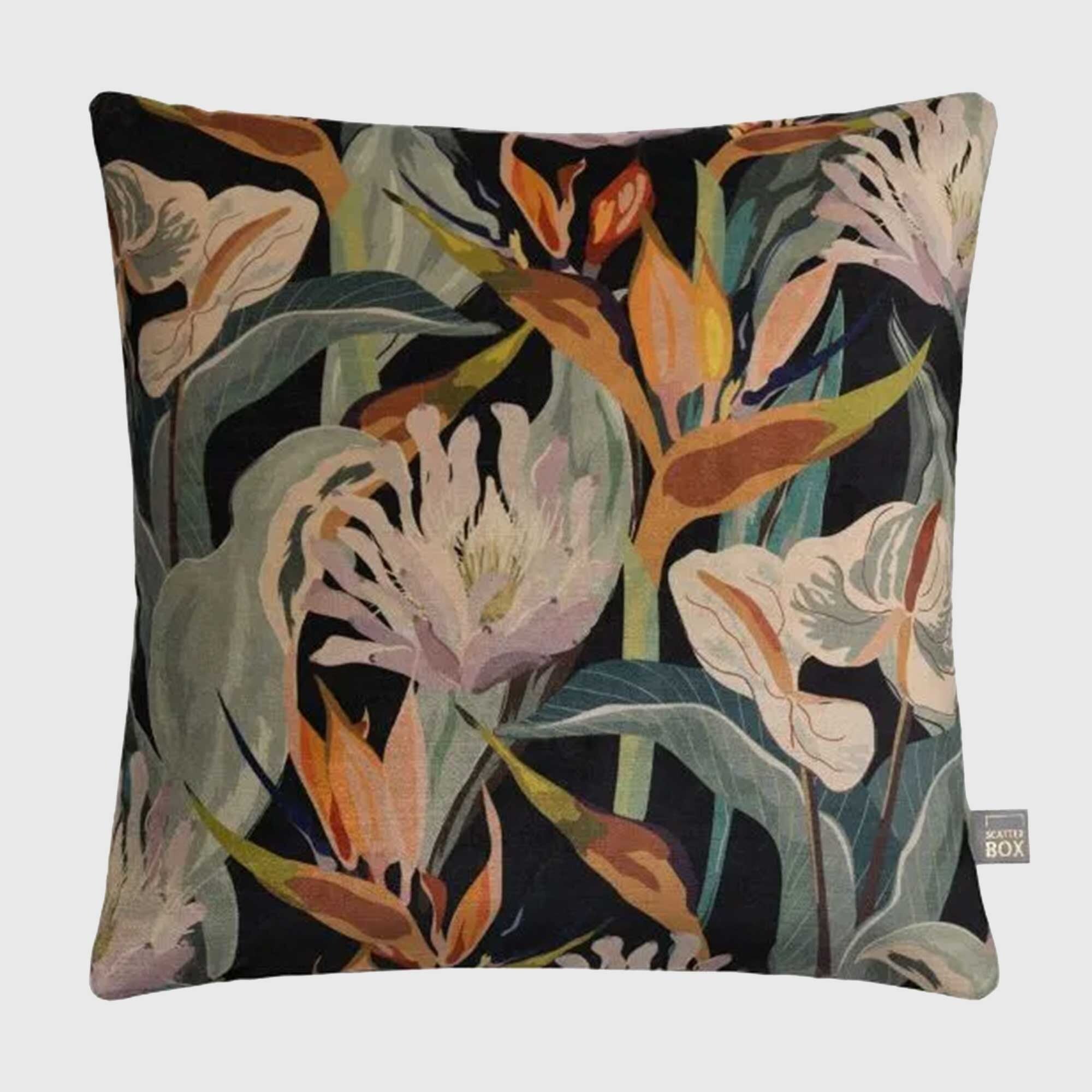 Rich Floral Recycled Velvet Cushion, Square Polyester | Barker & Stonehouse