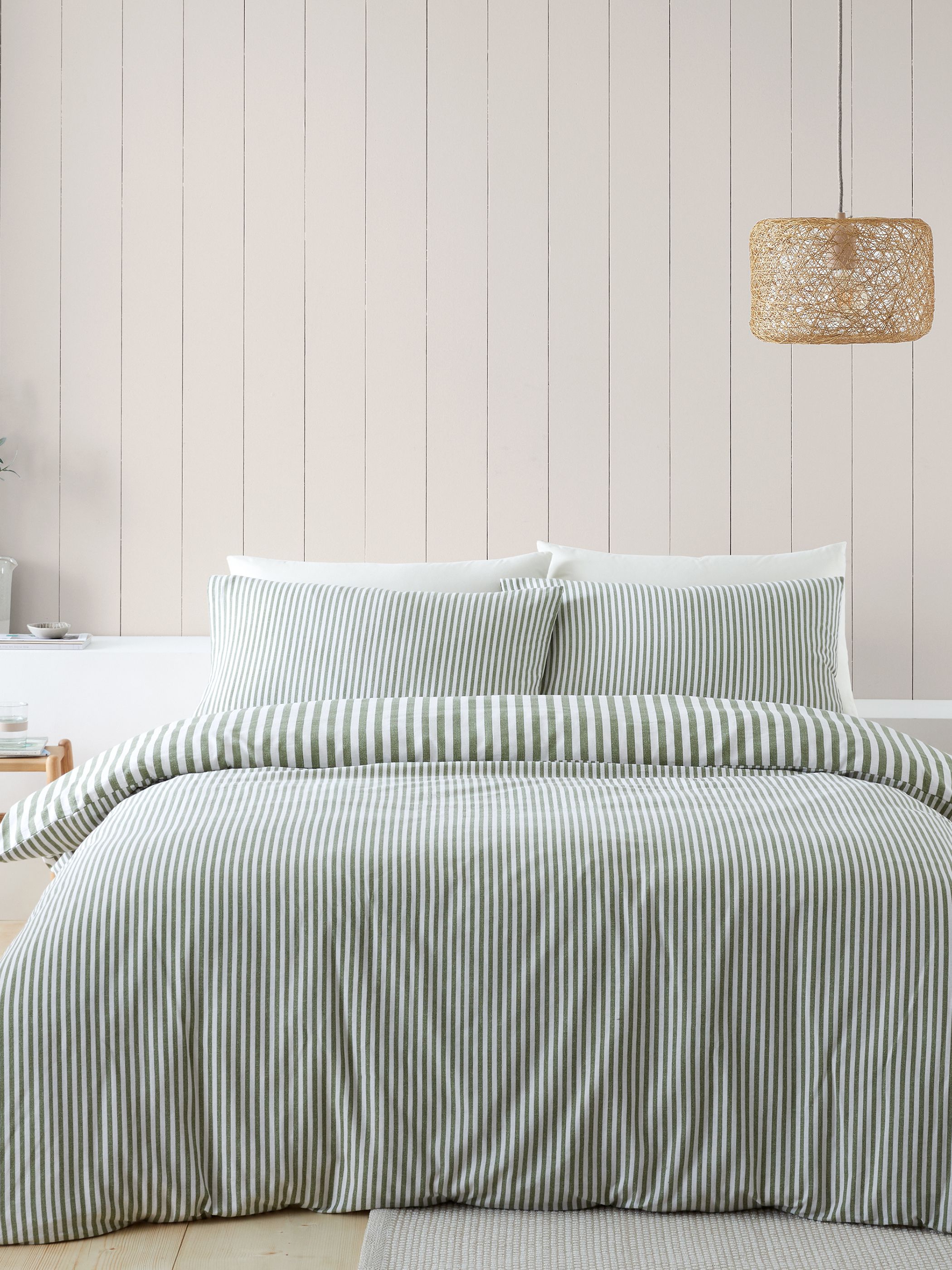 Catherine Lansfield Brushed Stripe 100% Cotton Duvet Cover Set in Green 2