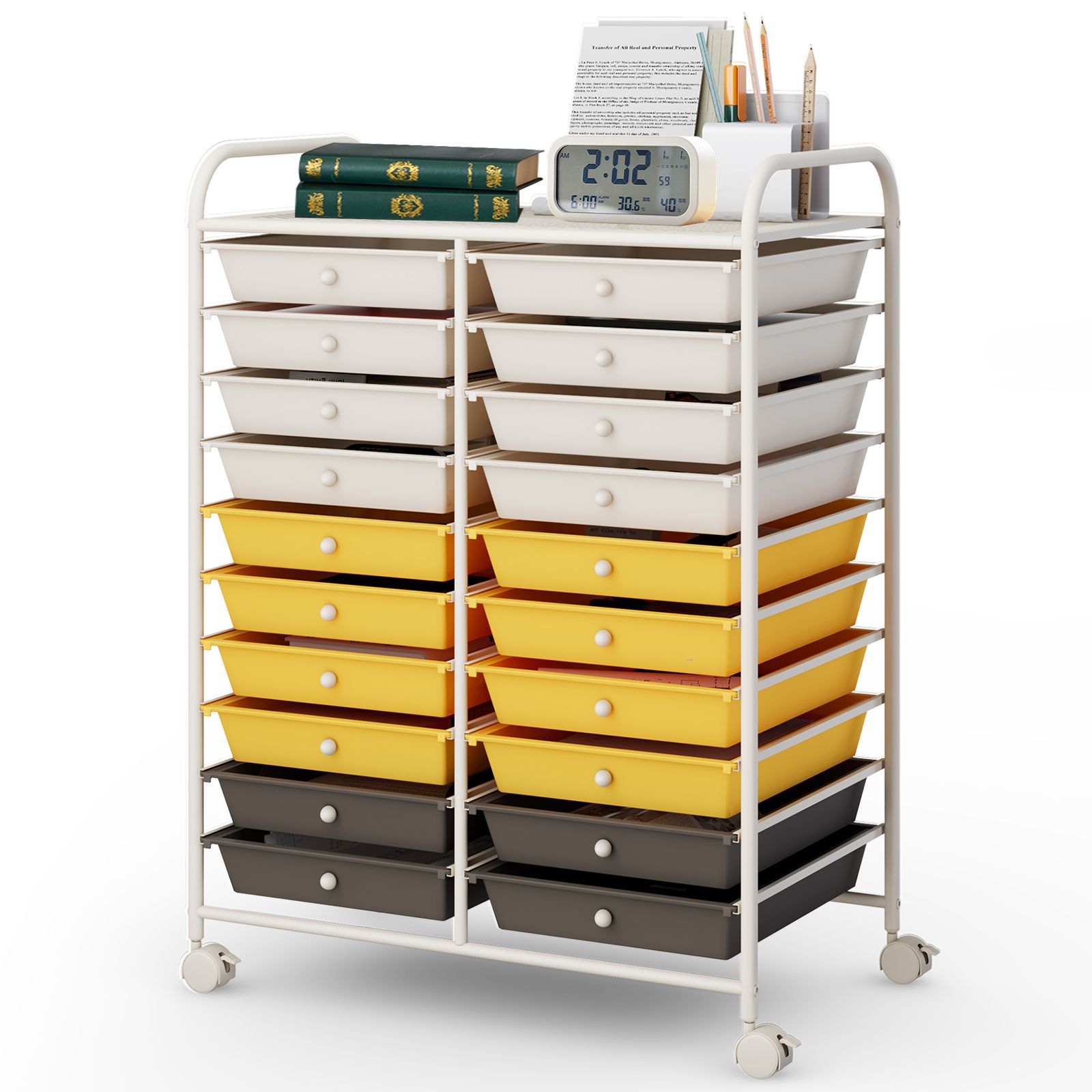 Costway 20 Drawers Storage Rolling Cart Home Office Mobile Utility Trolley Organizer in Yellow