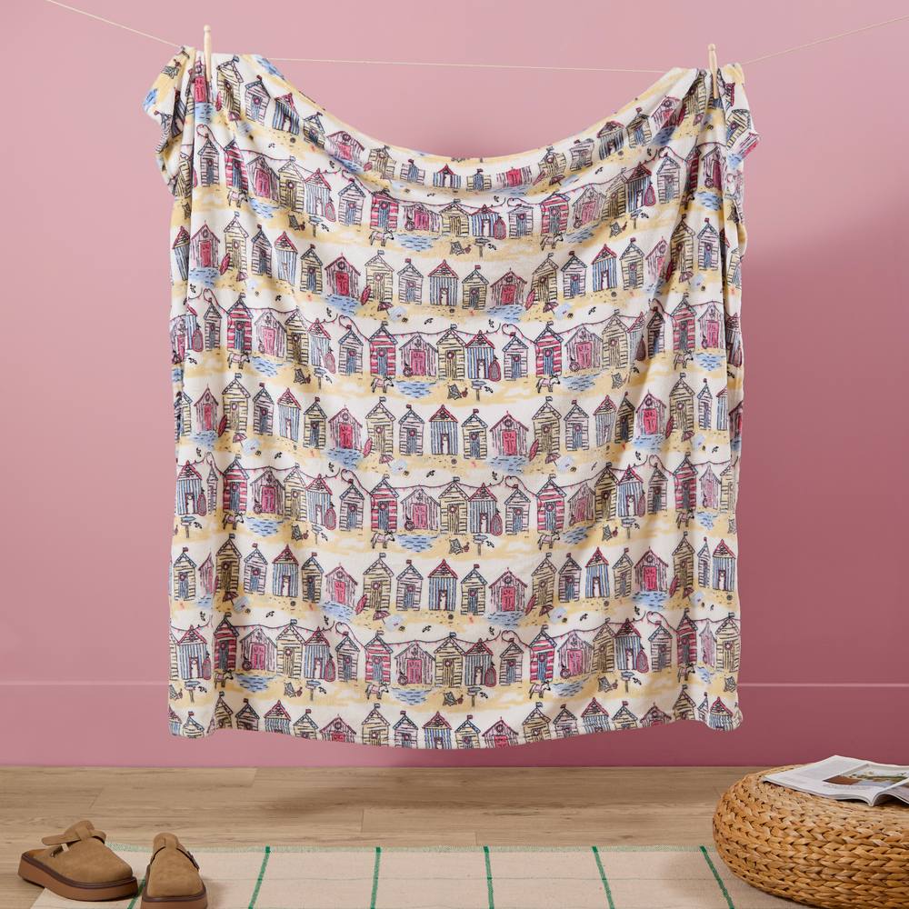 Furn Beach Huts Printed Soft Fleece Throw