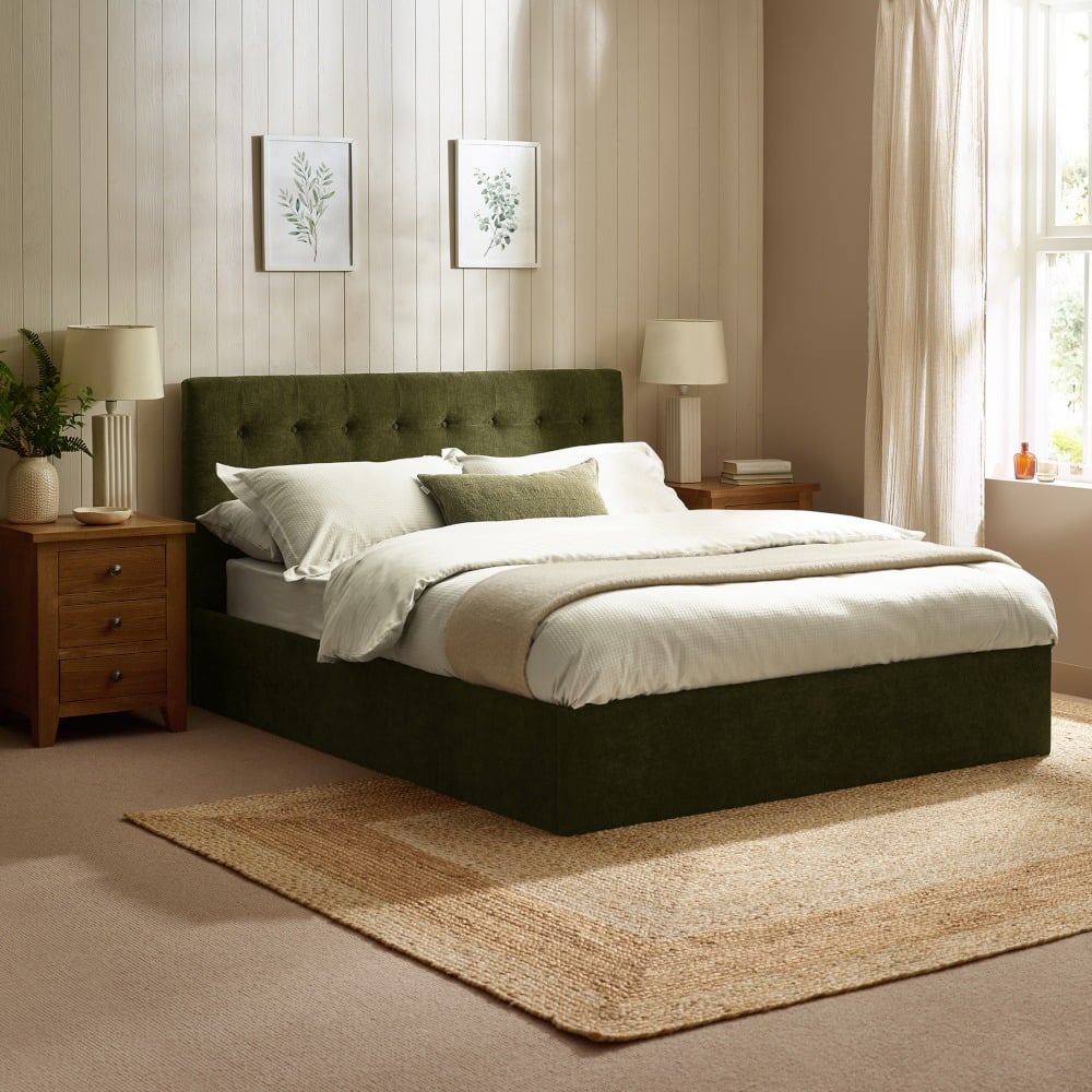 Peggy - King Size - Ottoman Storage Bed - Olive - Fabric - 5ft