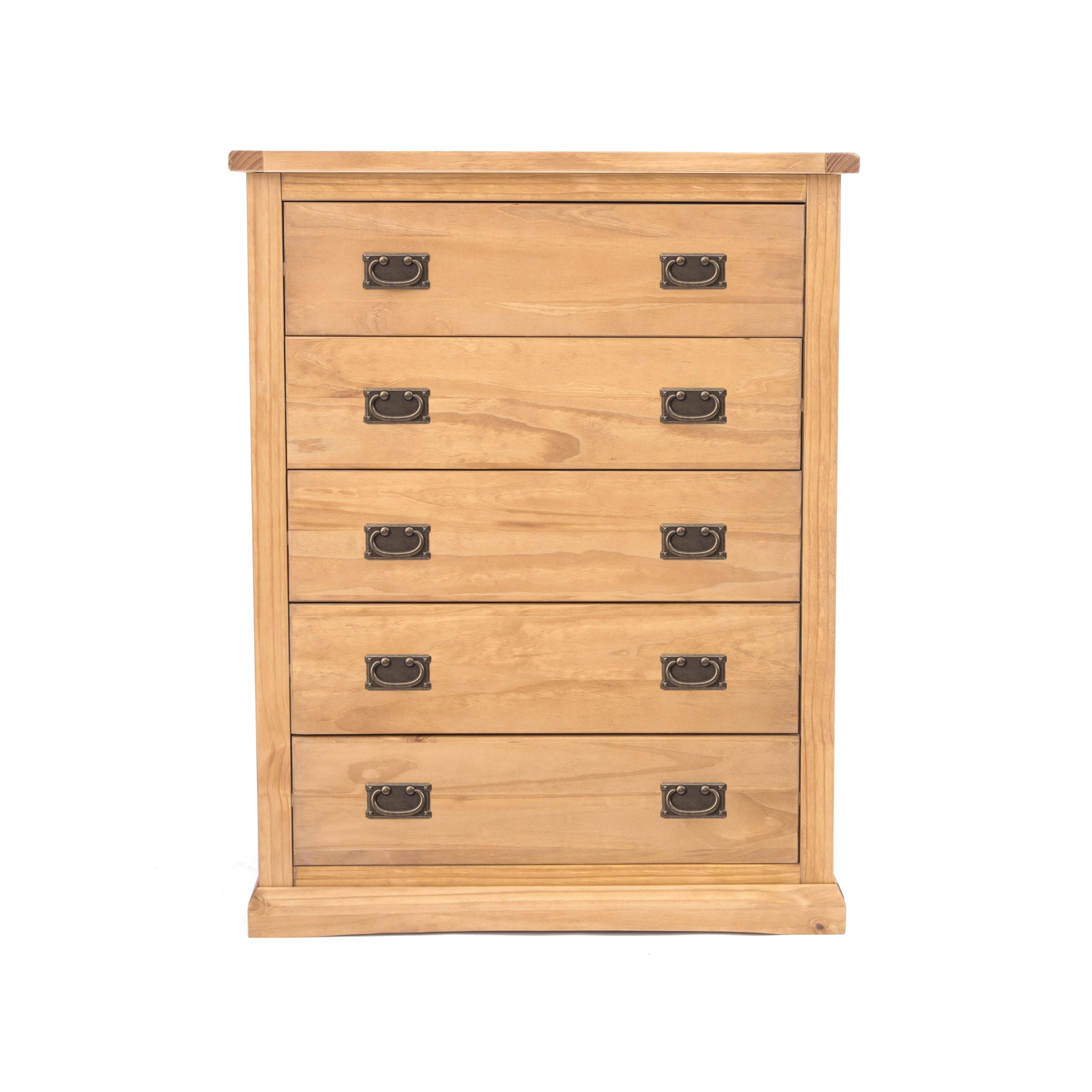Cabinet Bits Lucca 5 Drawer Chest of Drawers Bras Drop Handle in Light Brown