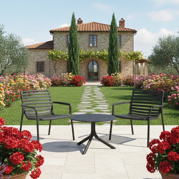 Nardi Step Low Round Table with 2 Doga Relax Chairs