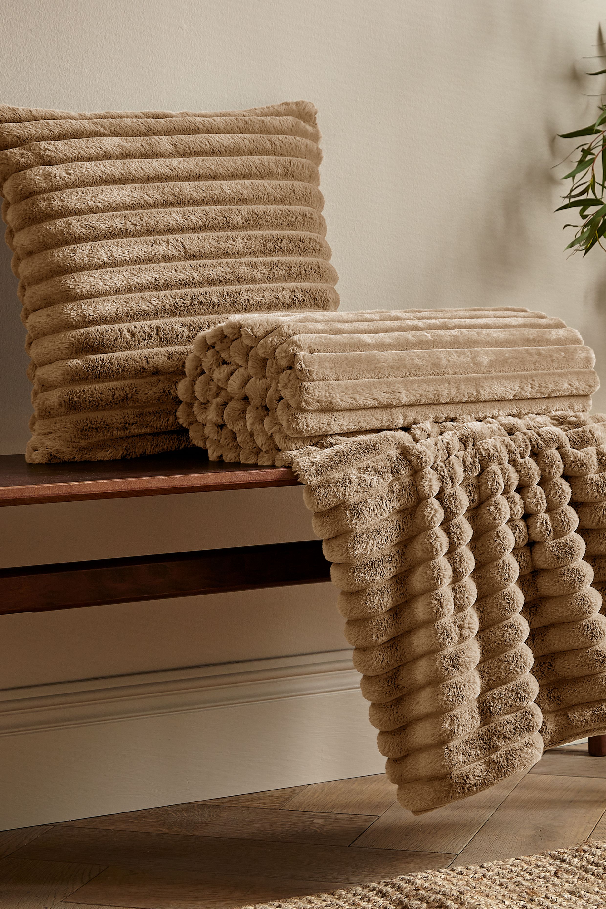 Catherine Lansfield 'Cosy Ribbed' Cushion in Natural 3