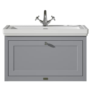 Bayswater Hartleigh Plummett Grey Traditional Wall Hung Vanity Unit & 1 Tap Hole Traditional Recessed Basin - 800mm