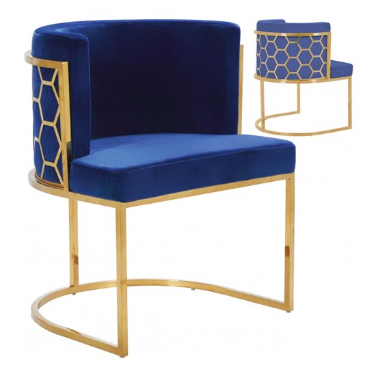 Meta Blue Velvet Dining Chairs In Pair With Gold Legs