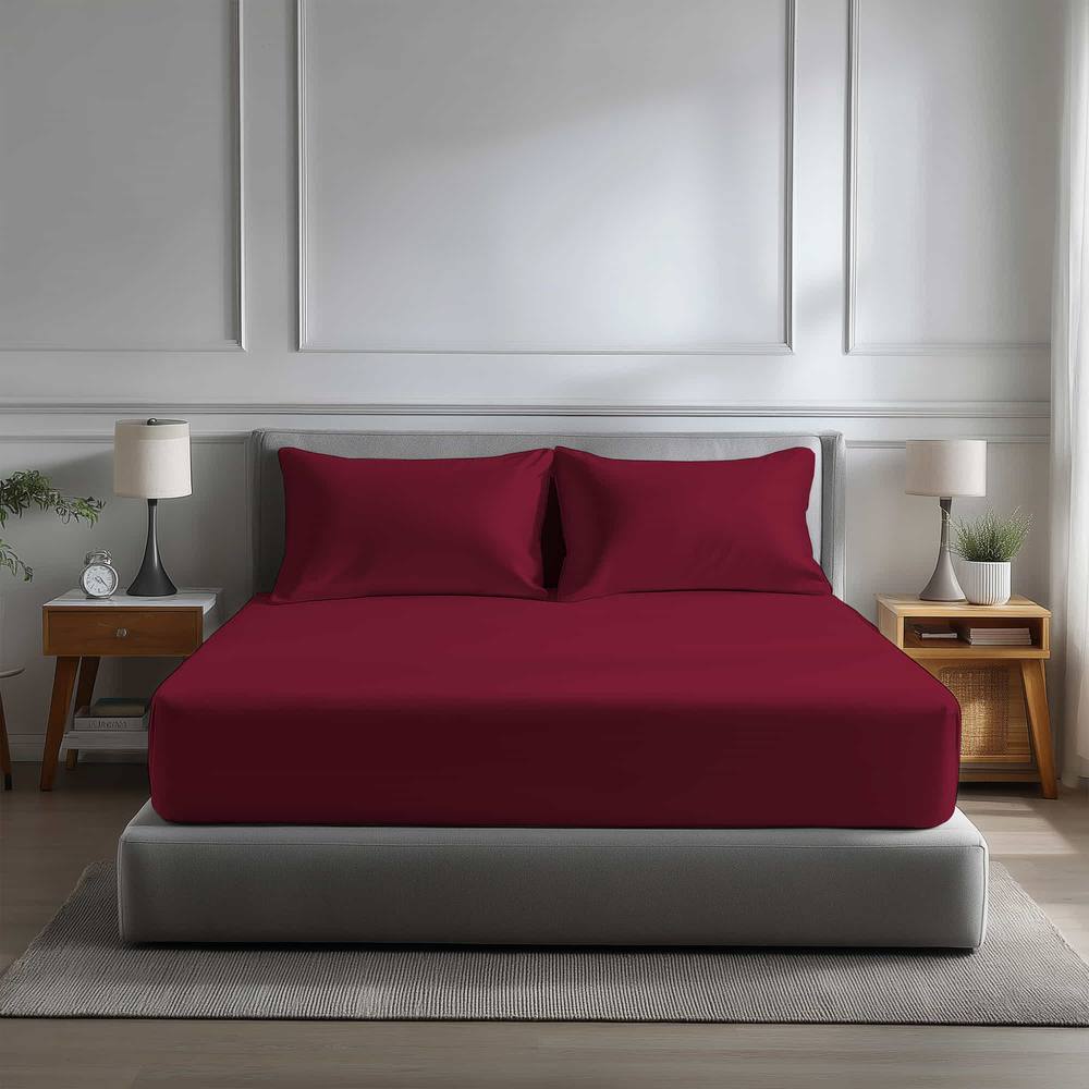 Snug City Microfibre Soft Touch Fitted Sheet 40cm Extra Deep Skirt Plain Dyed Bed Linen in Red