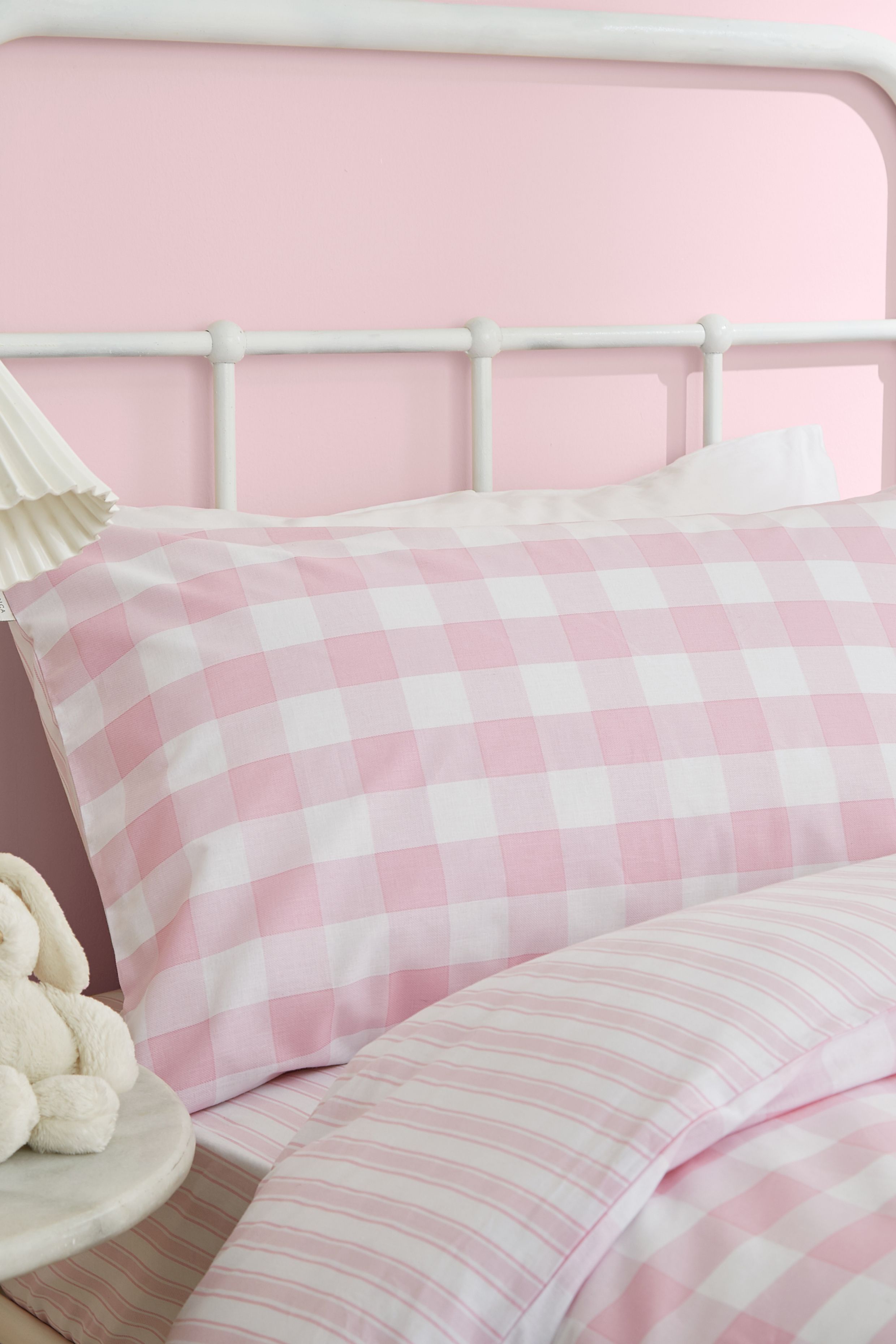 Bianca Check & Stripe Cotton Duvet Set in Pink 2