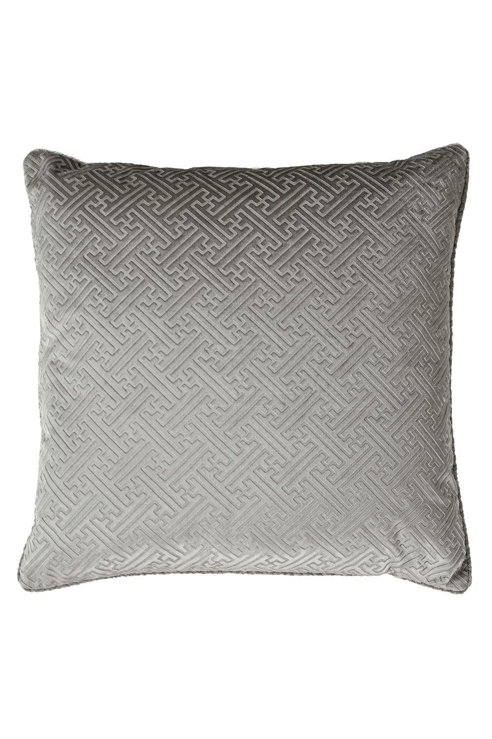 Paoletti Florence Geometric Embossed Velvet Piped Cushion in Silver