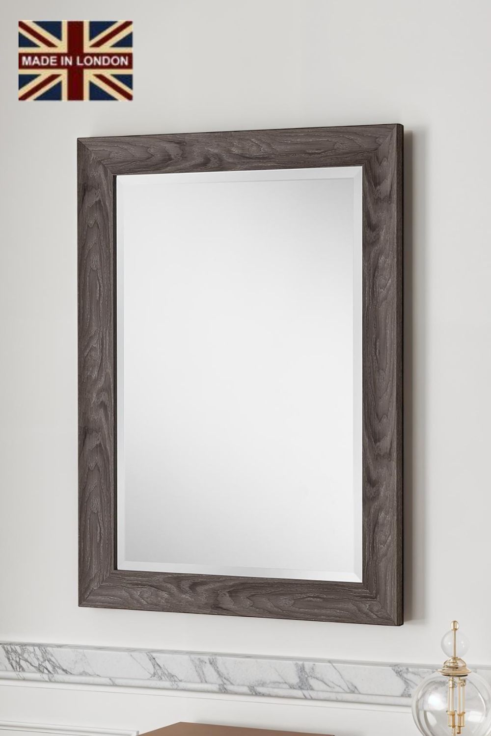 Yearn Mirrors Rustic Grey Wood Effect Scooped Framed Mirror 101.5x73.5cm in Pale Green
