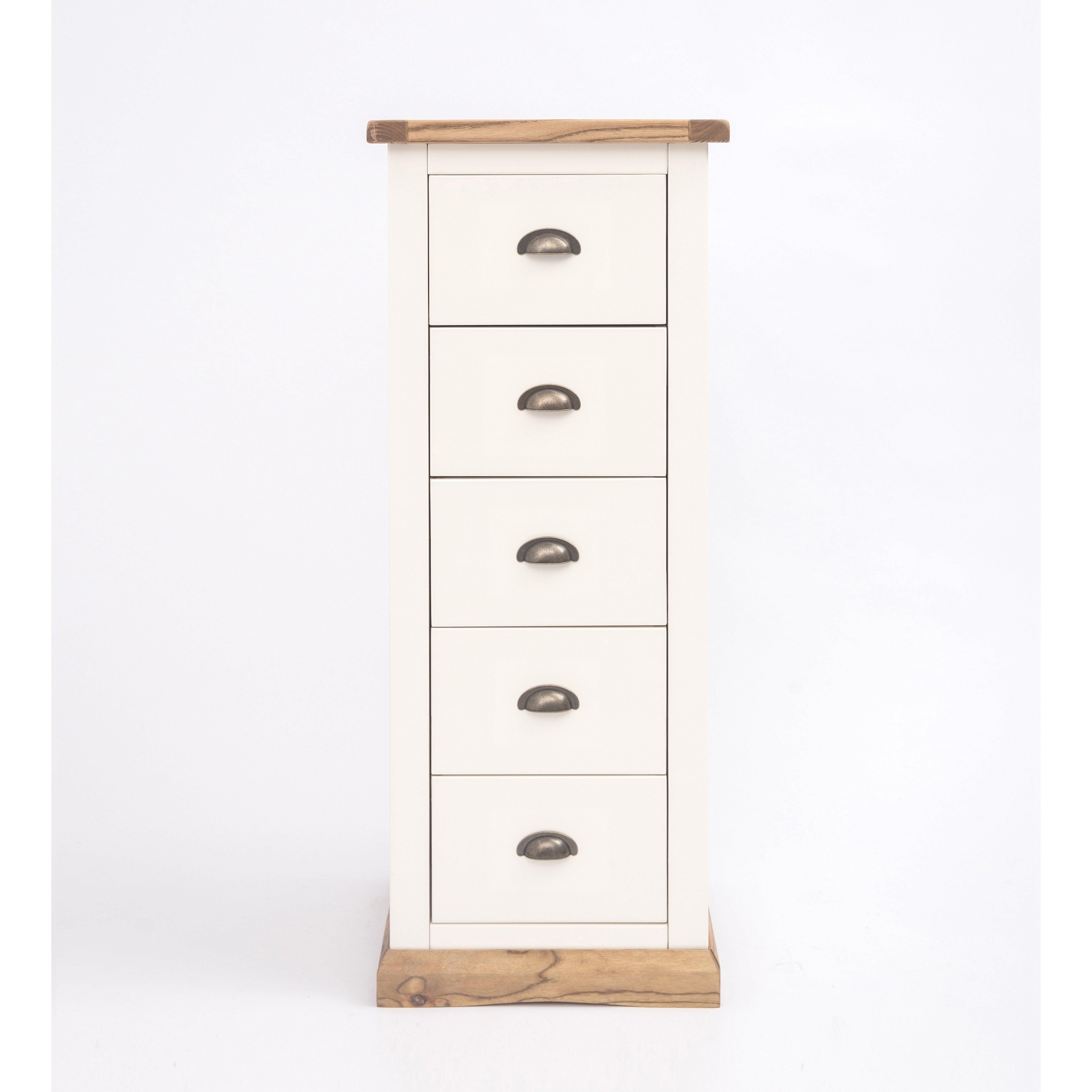 Cabinet Bits Tropea 5 Drawer Narrow Chest of Drawers Brass Cup Handle in Off-White