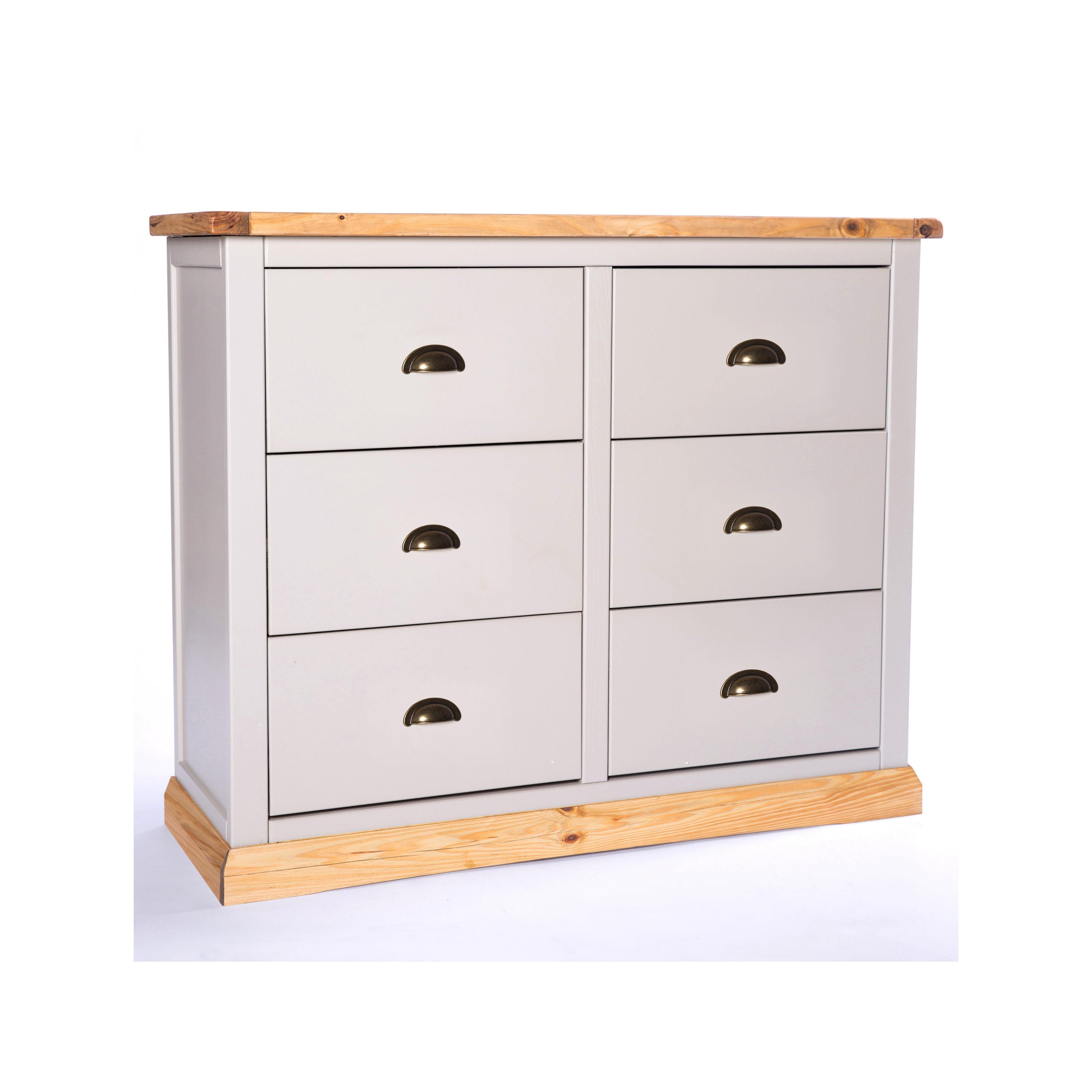 Cabinet Bits Bomporto 6 Drawer Chest of Drawers Brass Cup Handle in Light Grey