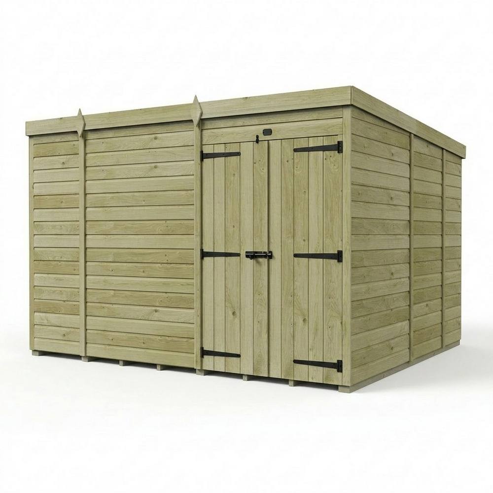 Buttercup Farm 10ft x 9ft Pent Garden Shed Double Door No Windows - Timber in Brown