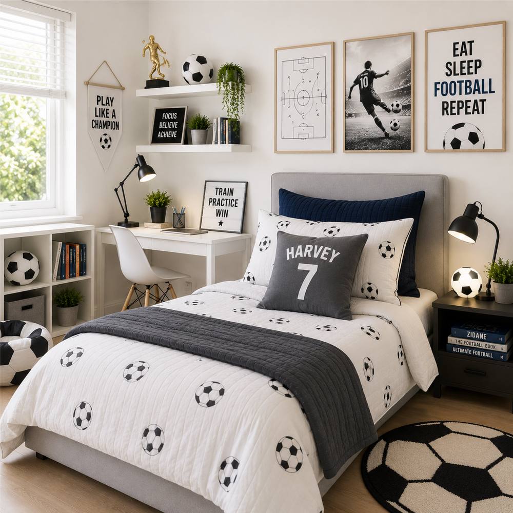 60 SECOND MAKEOVER Personalised Football Cushion Cover in Grey