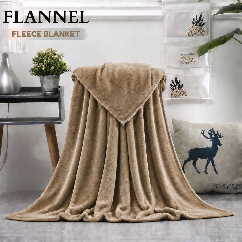 Grace Luxury Soft Flannel Fleece Blanket Cozy Throw Blanket in Camel
