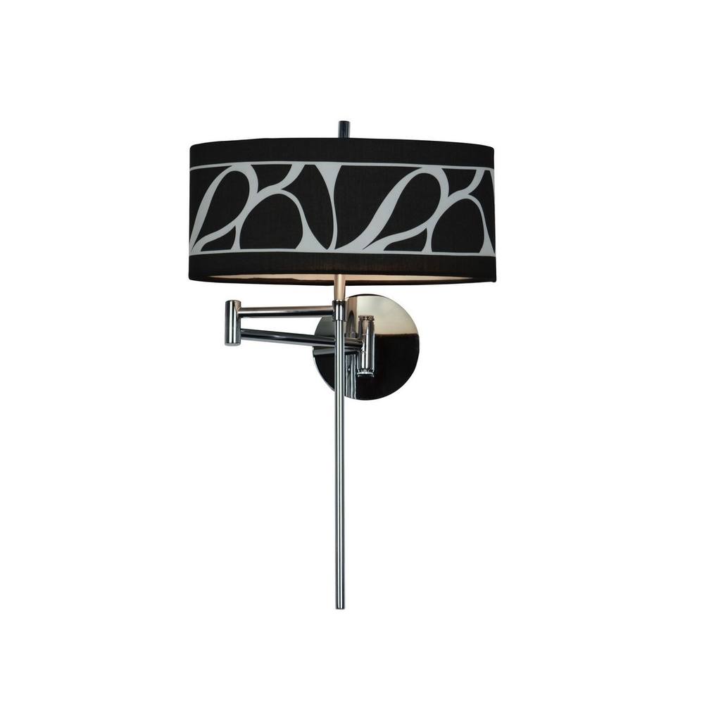 Netlighting Manhattan Wall Lamp E14 Swing Arm Chrome Black Patterned Shade in Grey