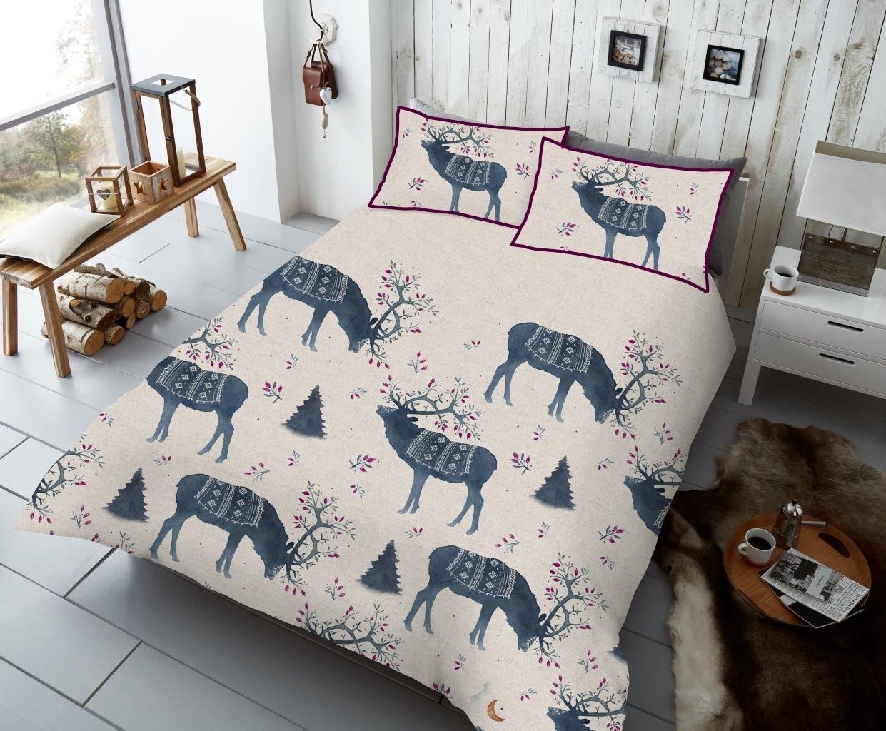Smart Living Printed Polycotton Christmas Duvet Cover With Pillowcases in Mid Blue