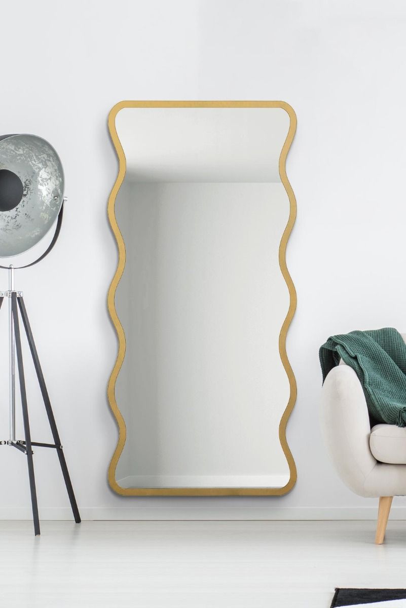 MirrorOutlet Gold Metal Rectangular Wavy Framed Wall Mirror (170CM X 80CM)