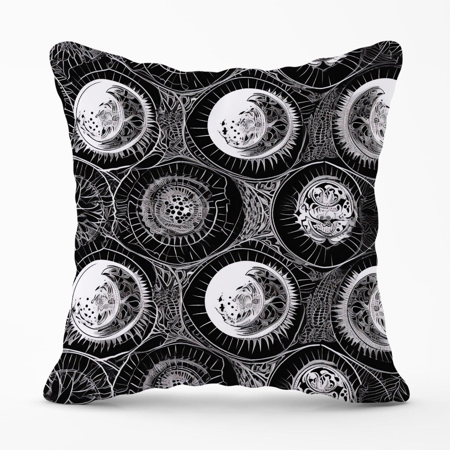 Warren Reed - Designer Black White Moon & Sun Outdoor Cushion in Grey