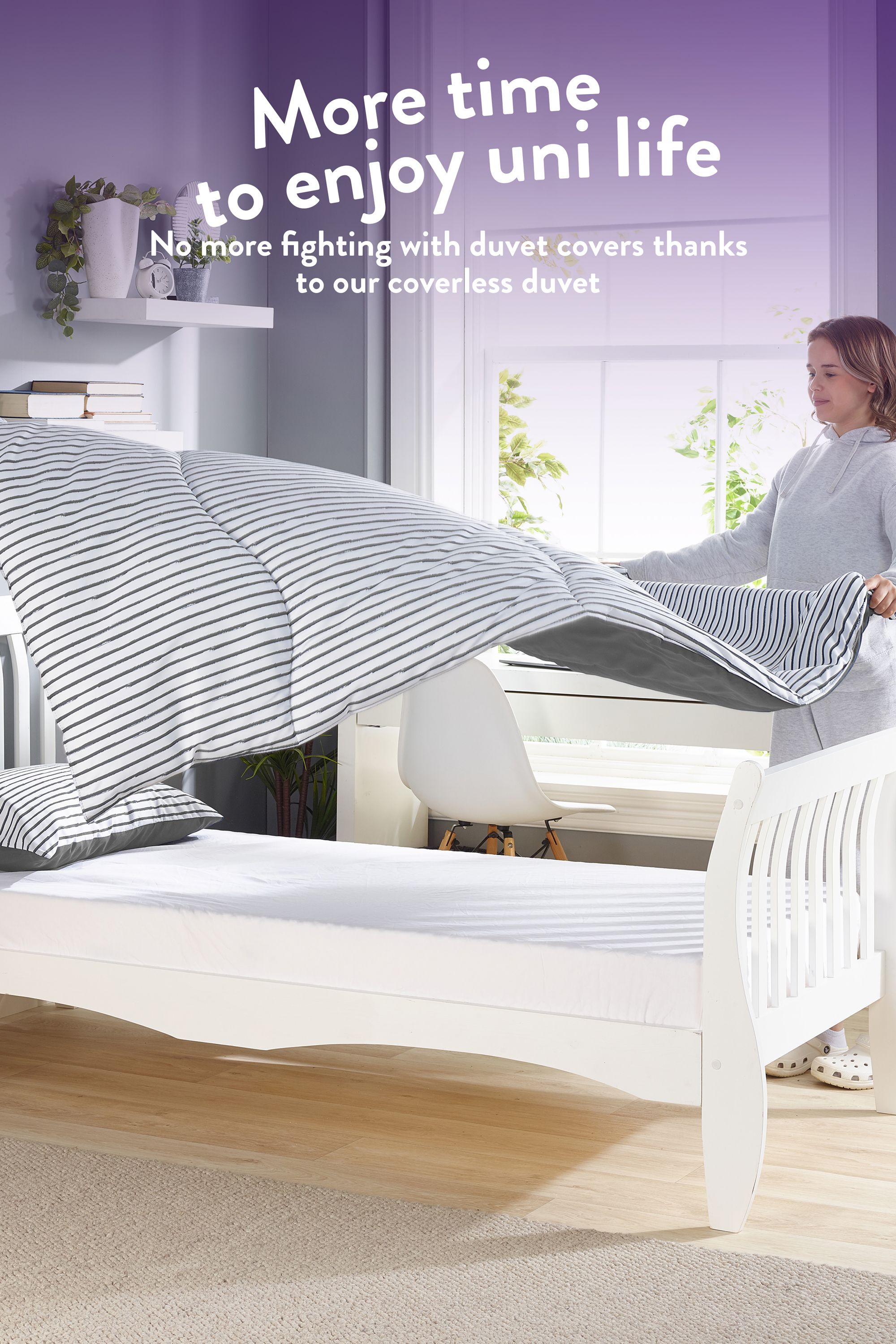 Slumberdown Back to Uni Printed Stripe Grey 10.5 Duvet, 2 Medium Pillows 4