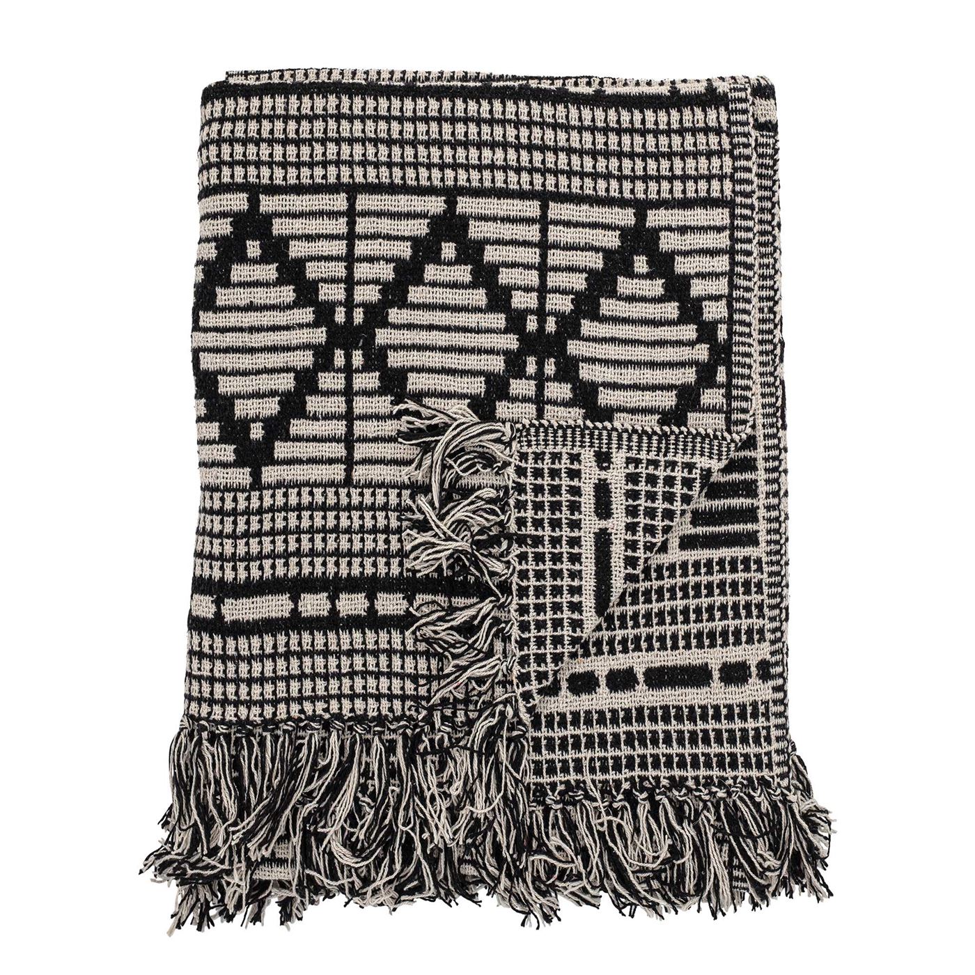 Fringed Throw, Black and Cream